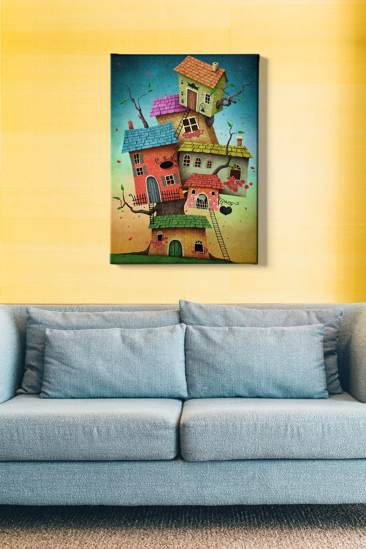 Impressionante pintura decorativa em tela, 50 x 70 cm | 100% tela, moldura de madeira com 3 cm de espessura | Perfeito para amantes de decoração e arte, artista anônimo