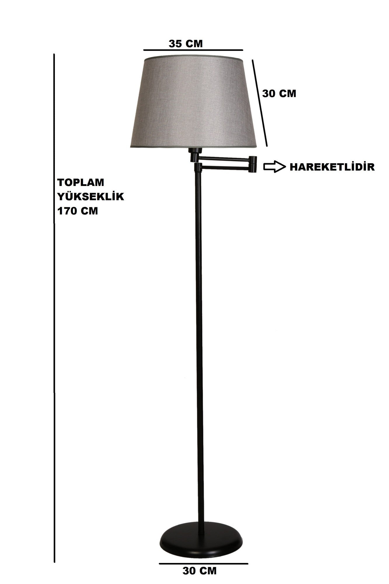 Candeeiro de Pé – 170 cm – Preto e Cinza – Metal