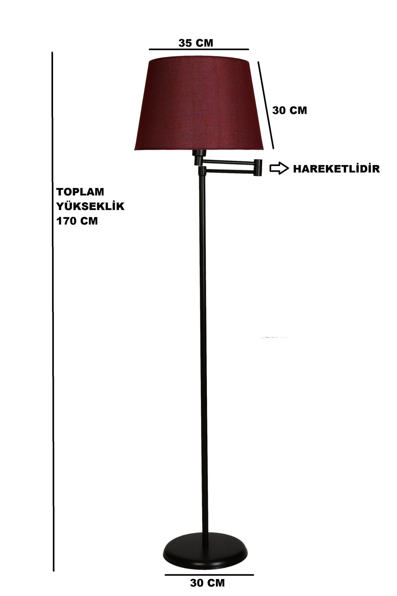 Candeeiro de Pé – 170 cm – Preto e Vermelho Escarlate – Metal e Tecido