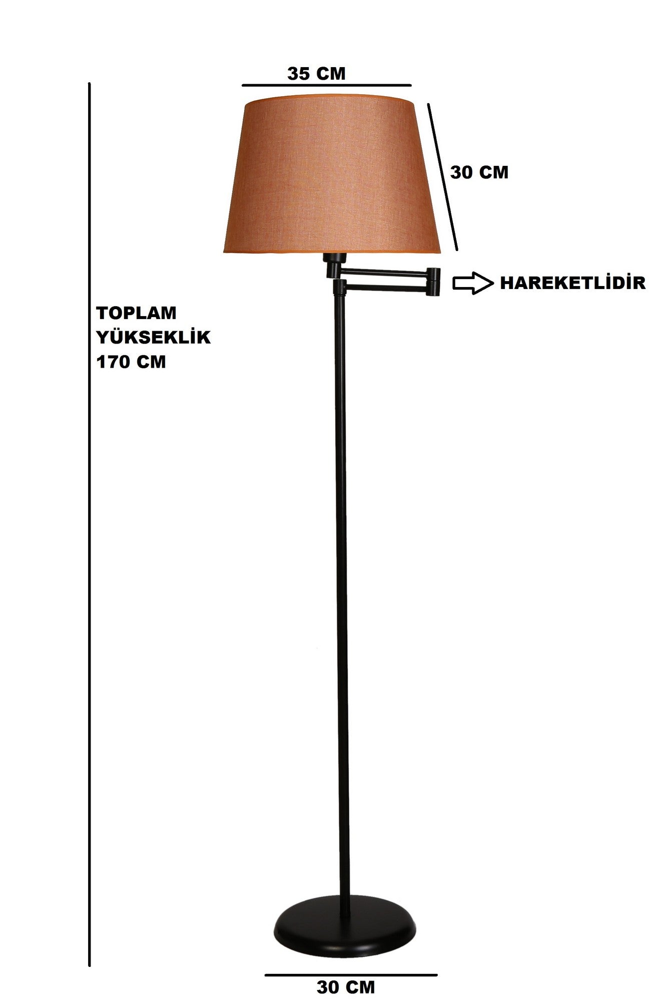 Candeeiro de Pé – 170 cm – Preto e Laranja – Metal