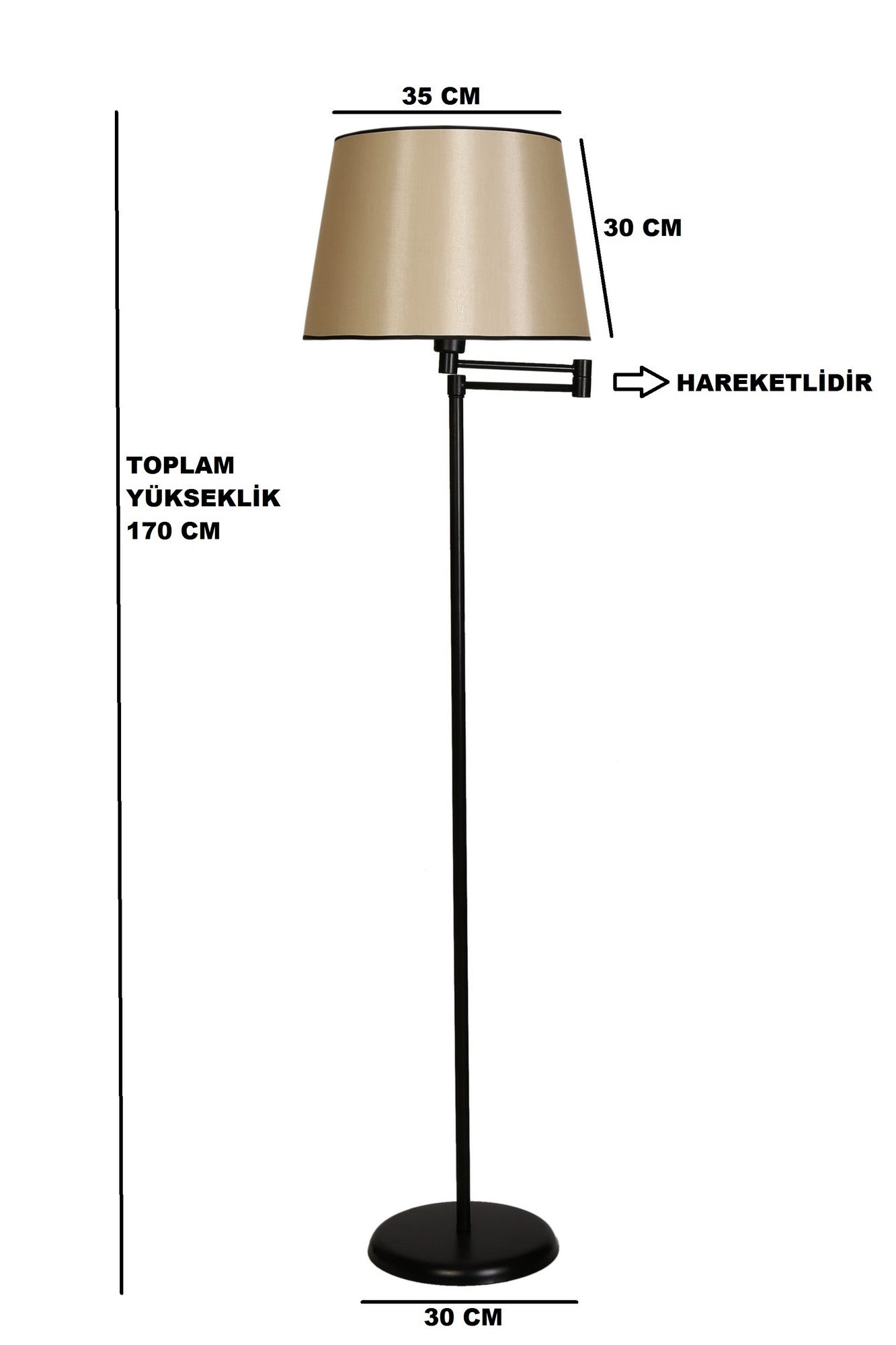 Candeeiro de Pé – 170 cm – Bege e Preto – Metal