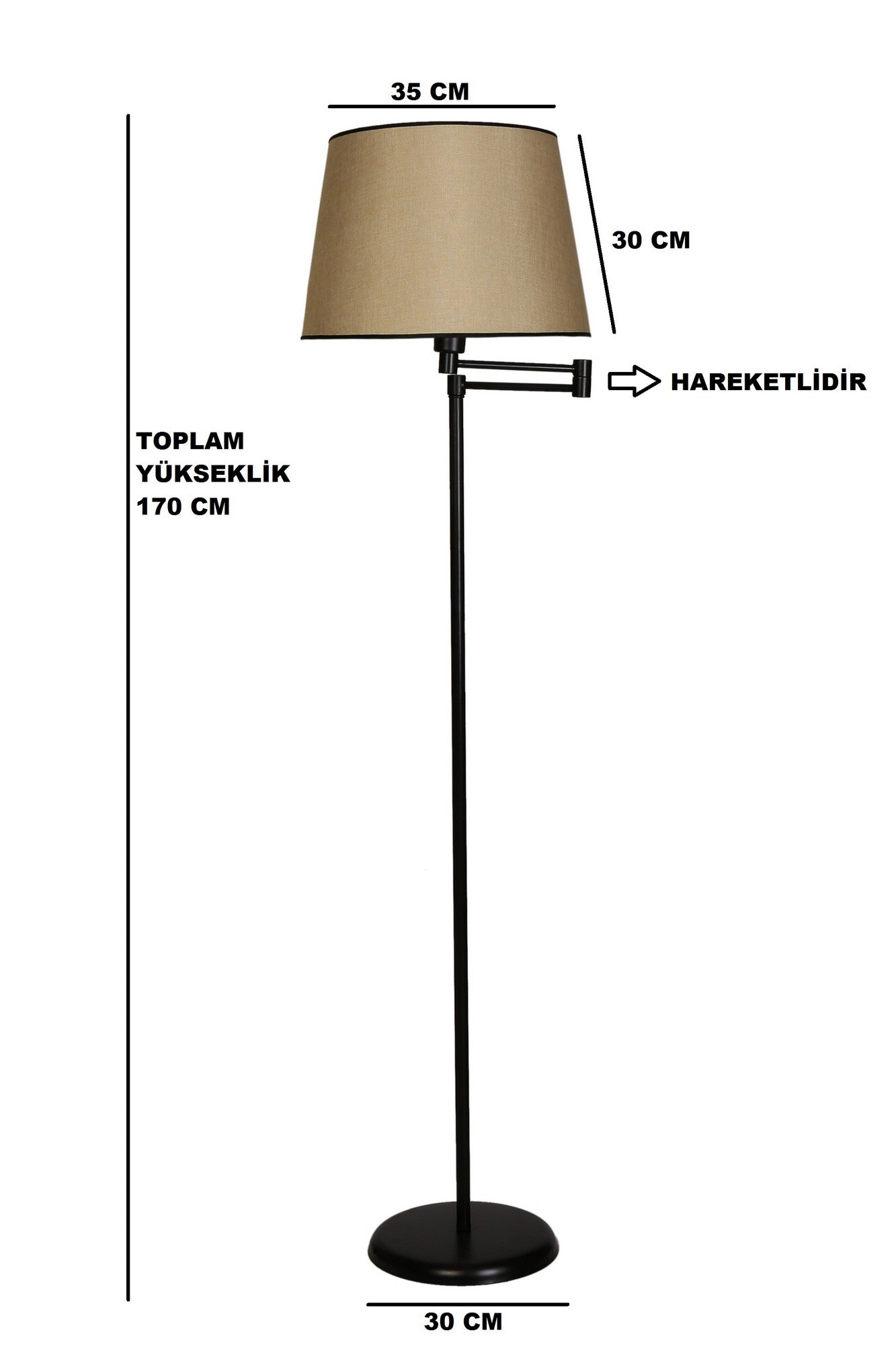Candeeiro de Pé – 170 cm – Bege e Preto – Metal