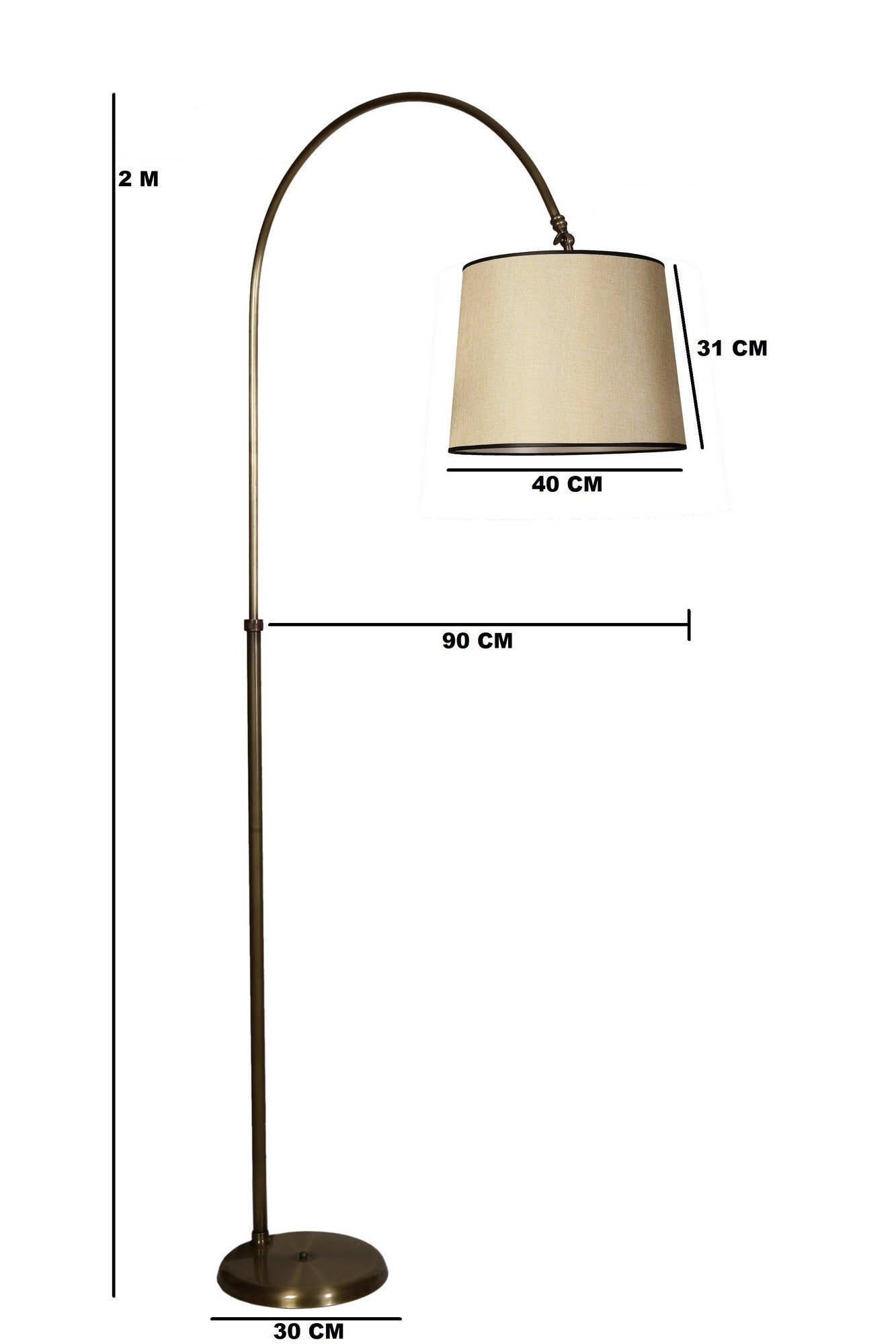 Candeeiro de Pé – 200 cm – Cromado e Bege – Metal