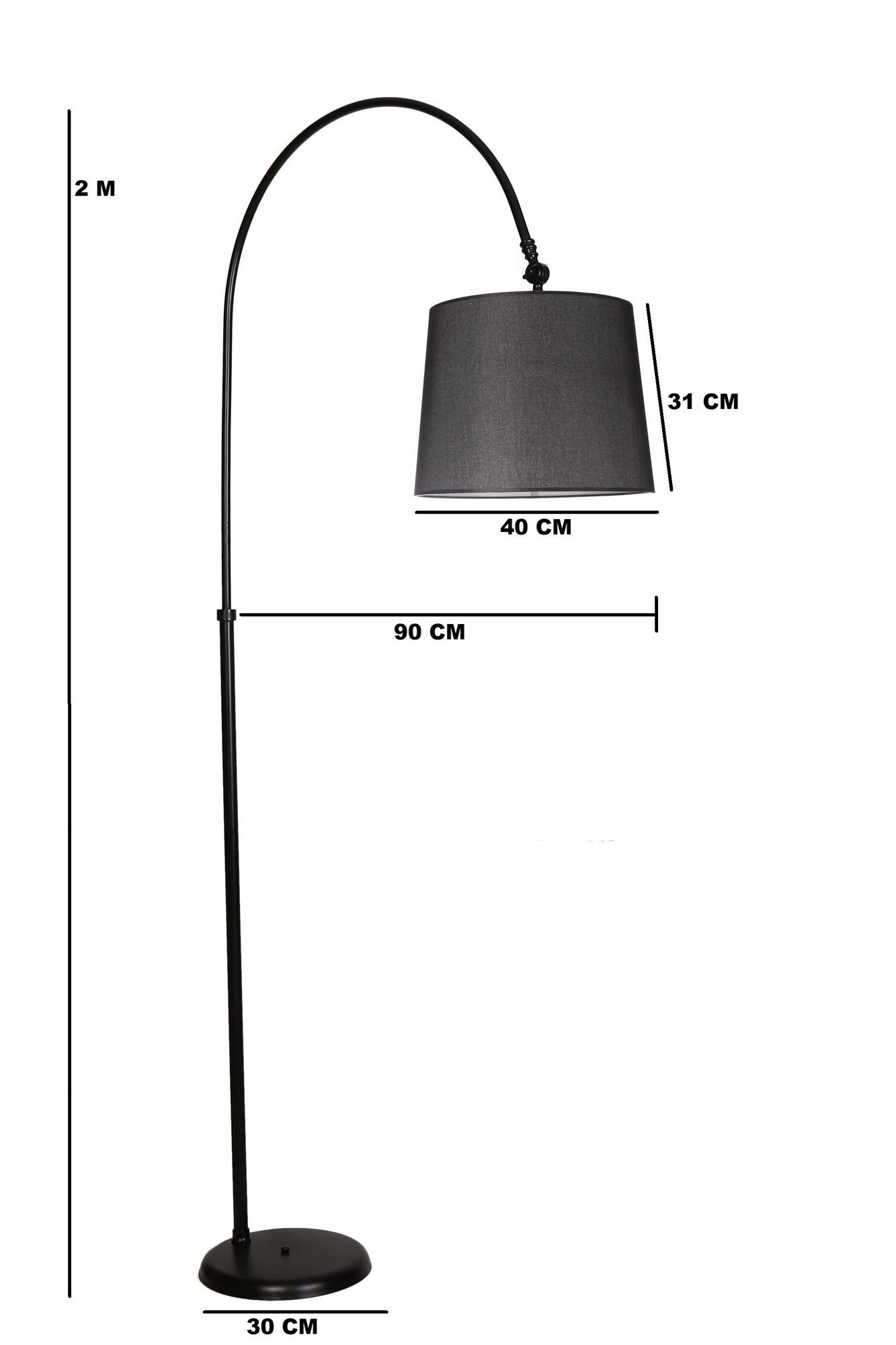 Candeeiro de Pé – 200 cm – Preto – Metal