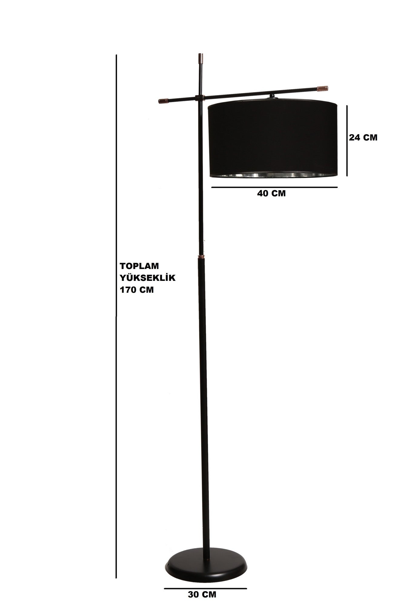 Candeeiro de Pé – 170 cm – Preto e Cromado – Metálico