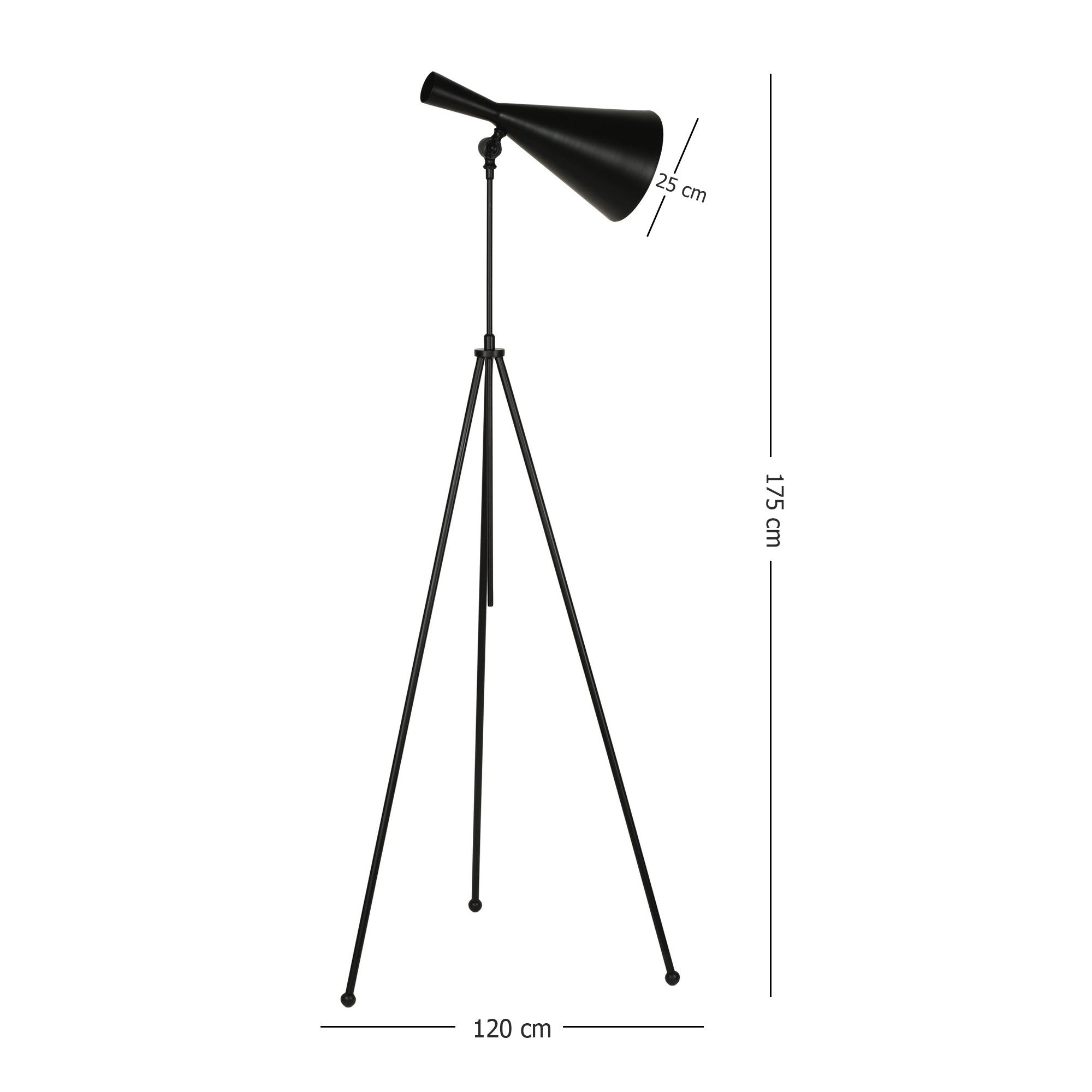 Candeeiro de Pé – 120 cm a 175 cm – Preto – Metal