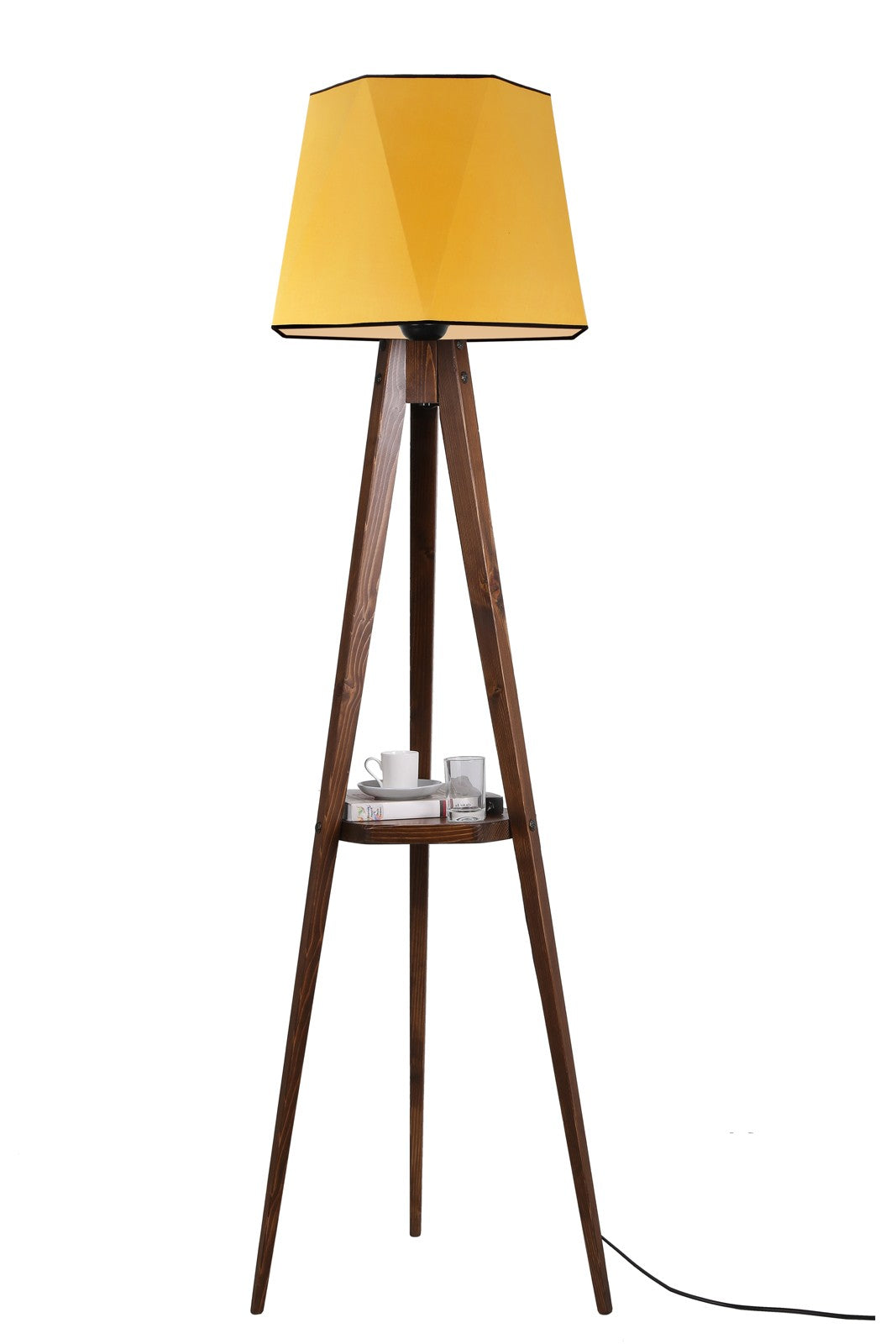 Candeeiro de Pé – 165 cm – Mostarda e Marrom – Madeira