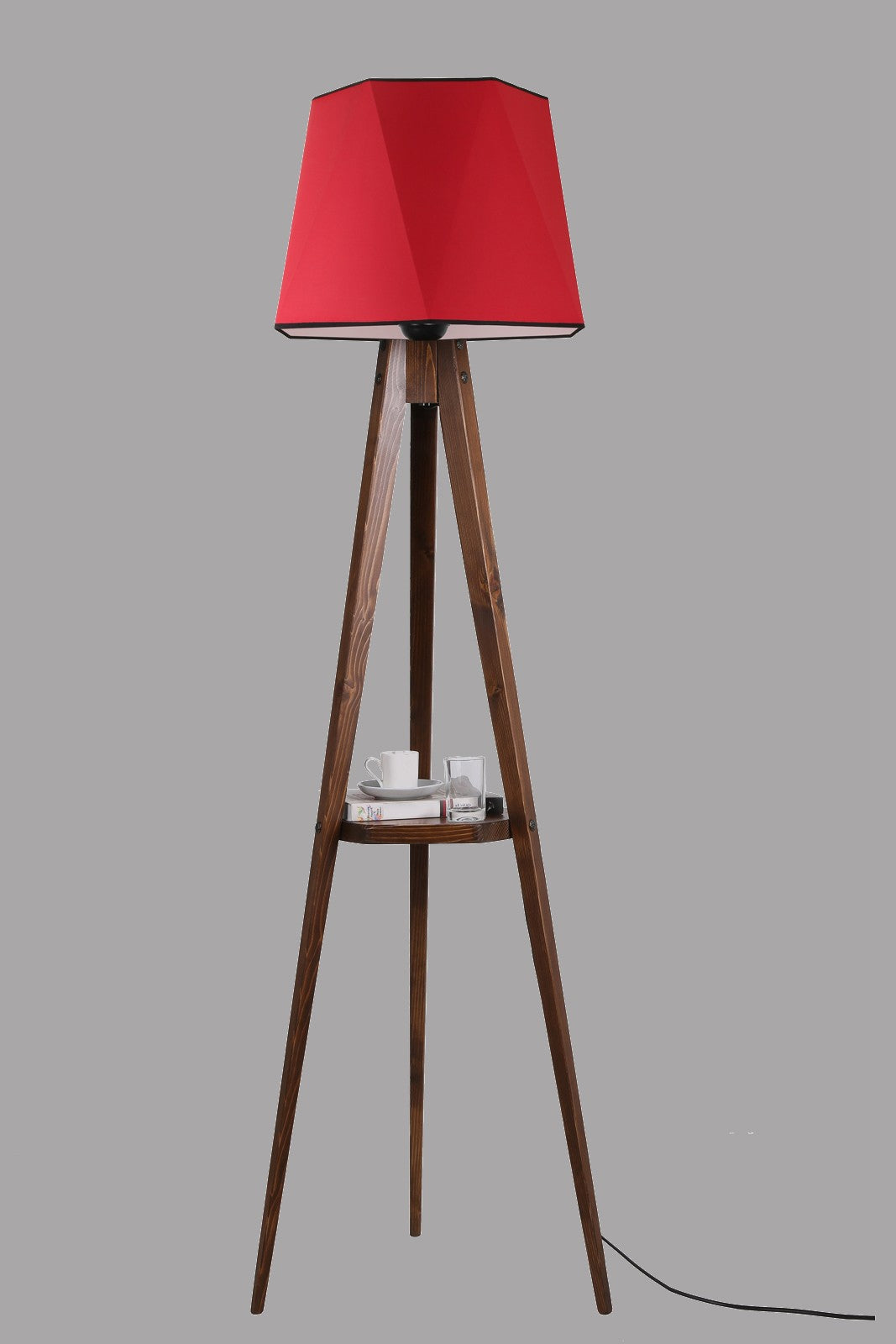 Candeeiro de Pé – 165 cm – Vermelho e Marrom – Madeira