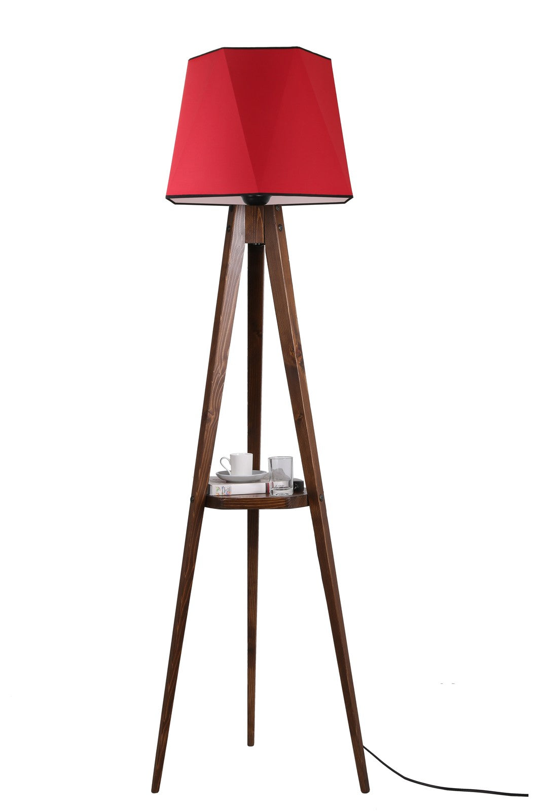 Candeeiro de Pé – 165 cm – Vermelho e Marrom – Madeira