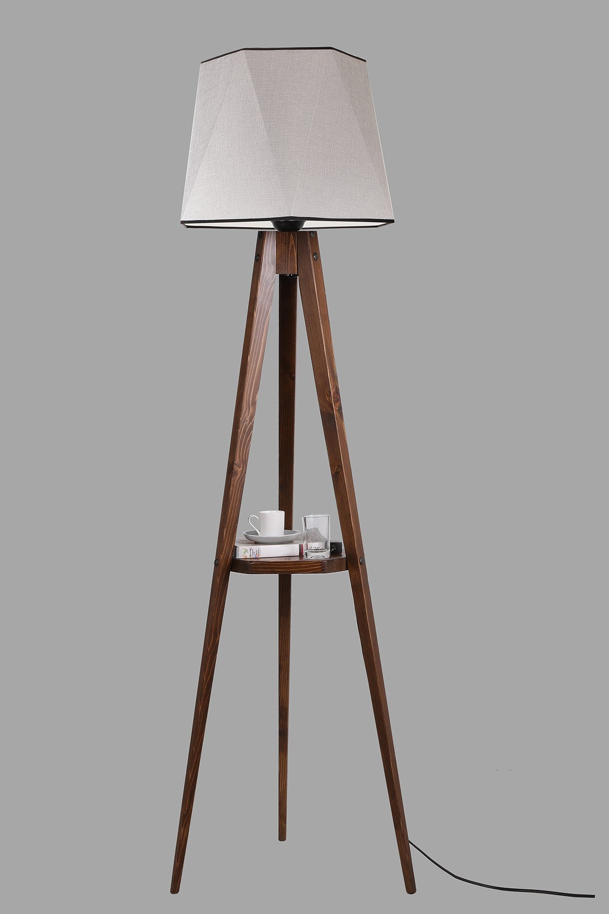 Candeeiro de Pé – 165 cm – Cinza e Marrom – Madeira de Árvore de FIR
