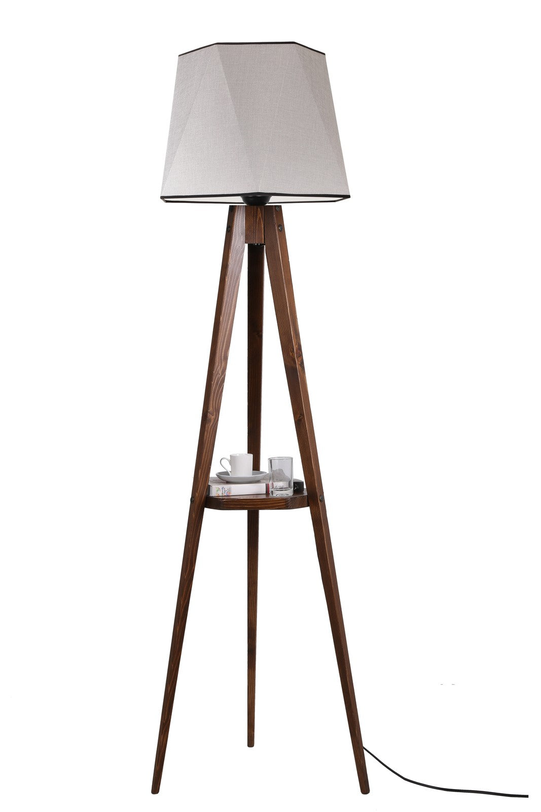 Candeeiro de Pé – 165 cm – Cinza e Marrom – Madeira de Árvore de FIR