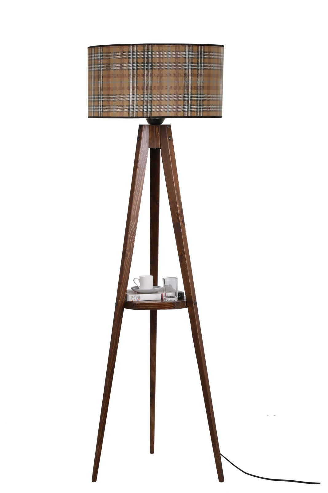 Candeeiro de Pé – 153 cm – Marrom, Preto, Branco – Madeira