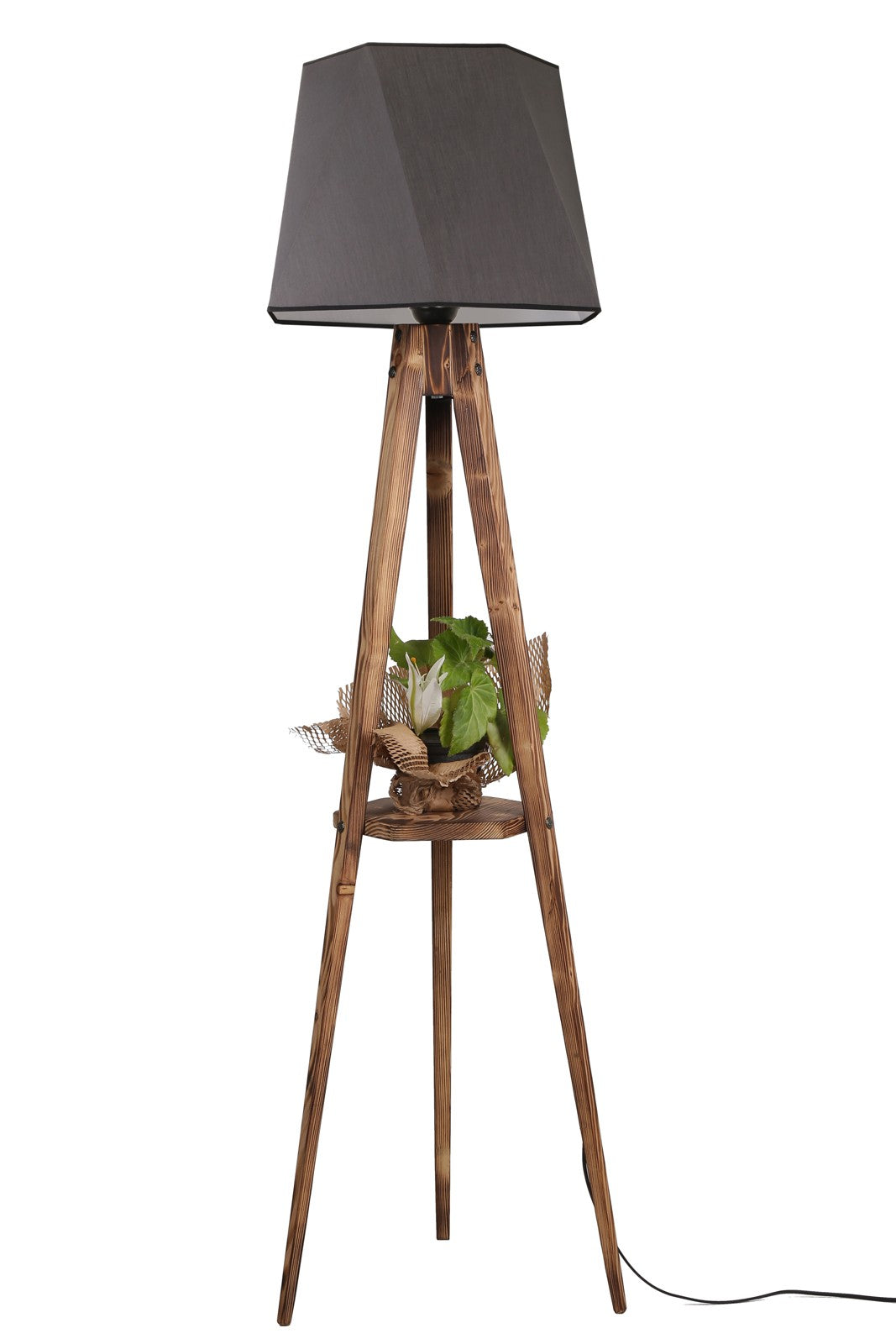 Candeeiro de Pé – 35 cm x 44 cm – Cinza escuro – Madeira
