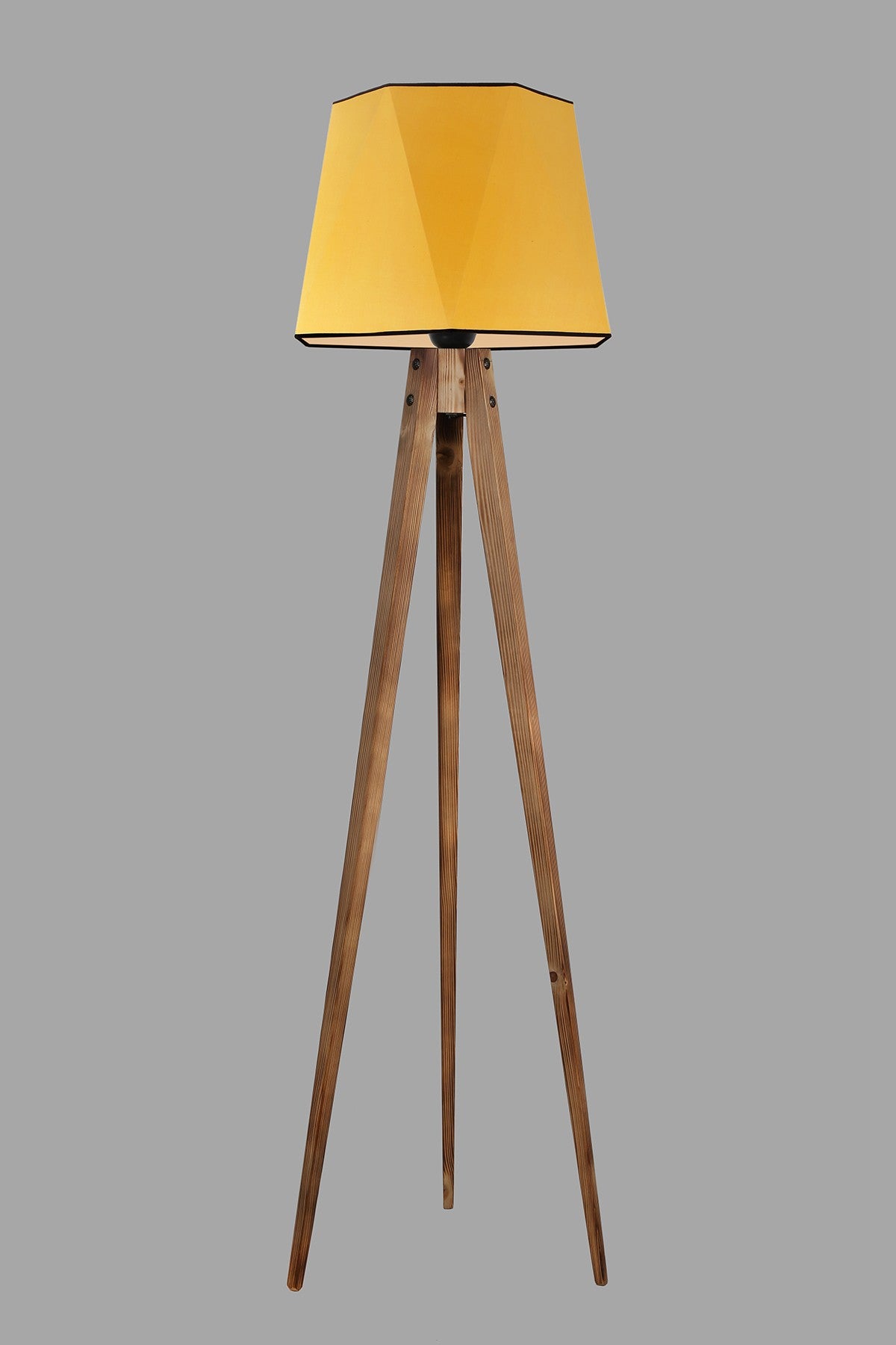 Candeeiro de Pé de Madeira – 165 cm – Mostarda – Tecido