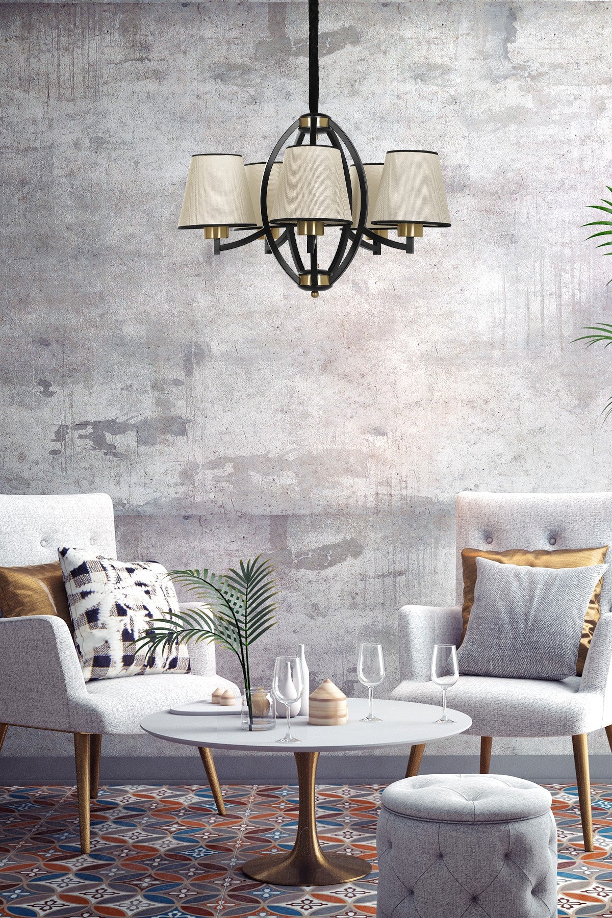 Candeeiro de Teto – 60 cm – Bege, Preto, Dourado – Metal