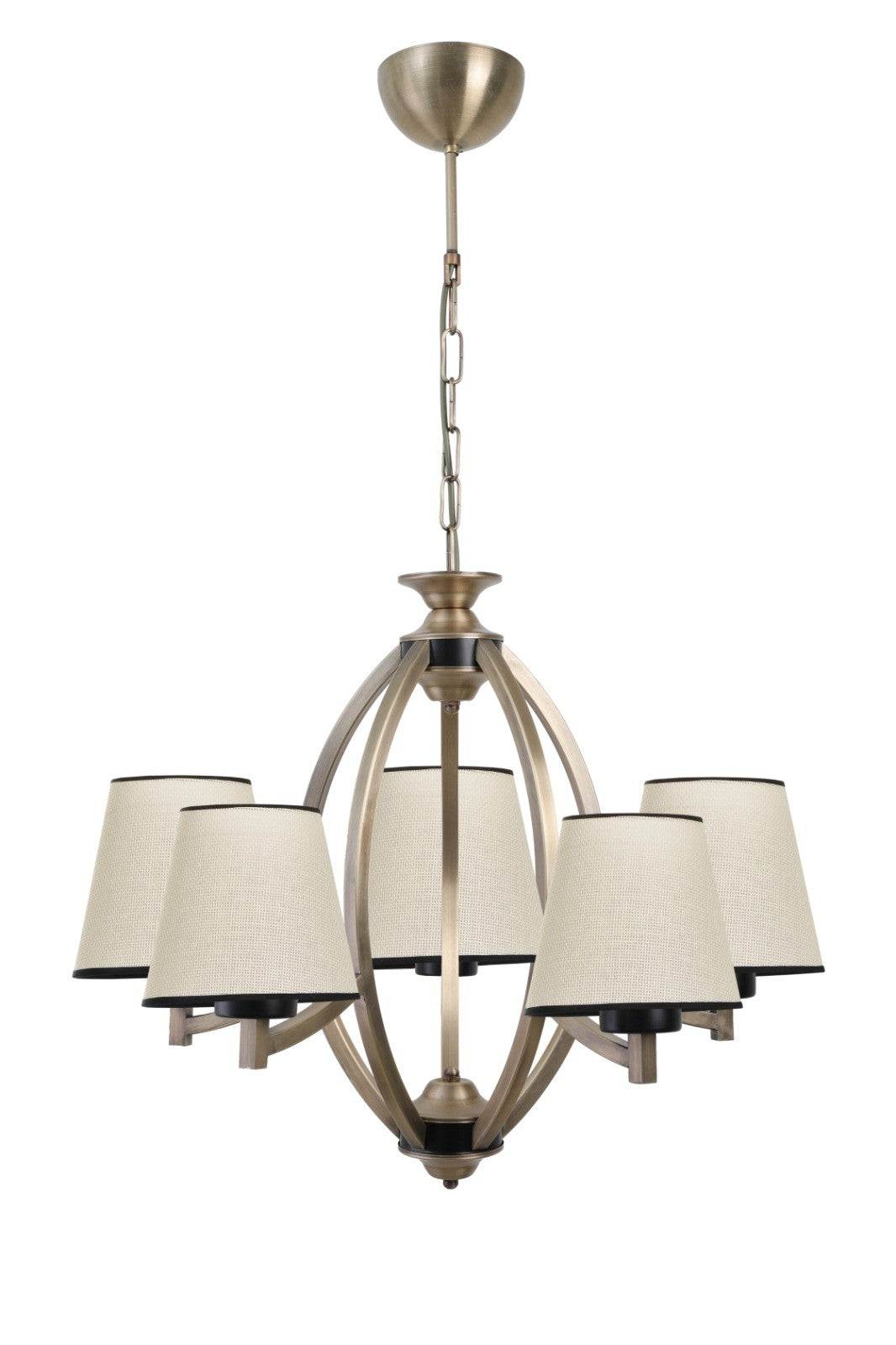 Candeeiro de Teto – 60 cm de diâmetro, 80 cm de altura – Bege, Preto, Dourado – Metálico
