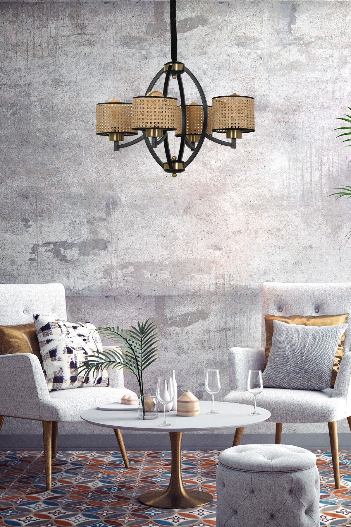 Candeeiro de Teto – 60 cm de diâmetro e 80 cm de altura – castanho – metálico