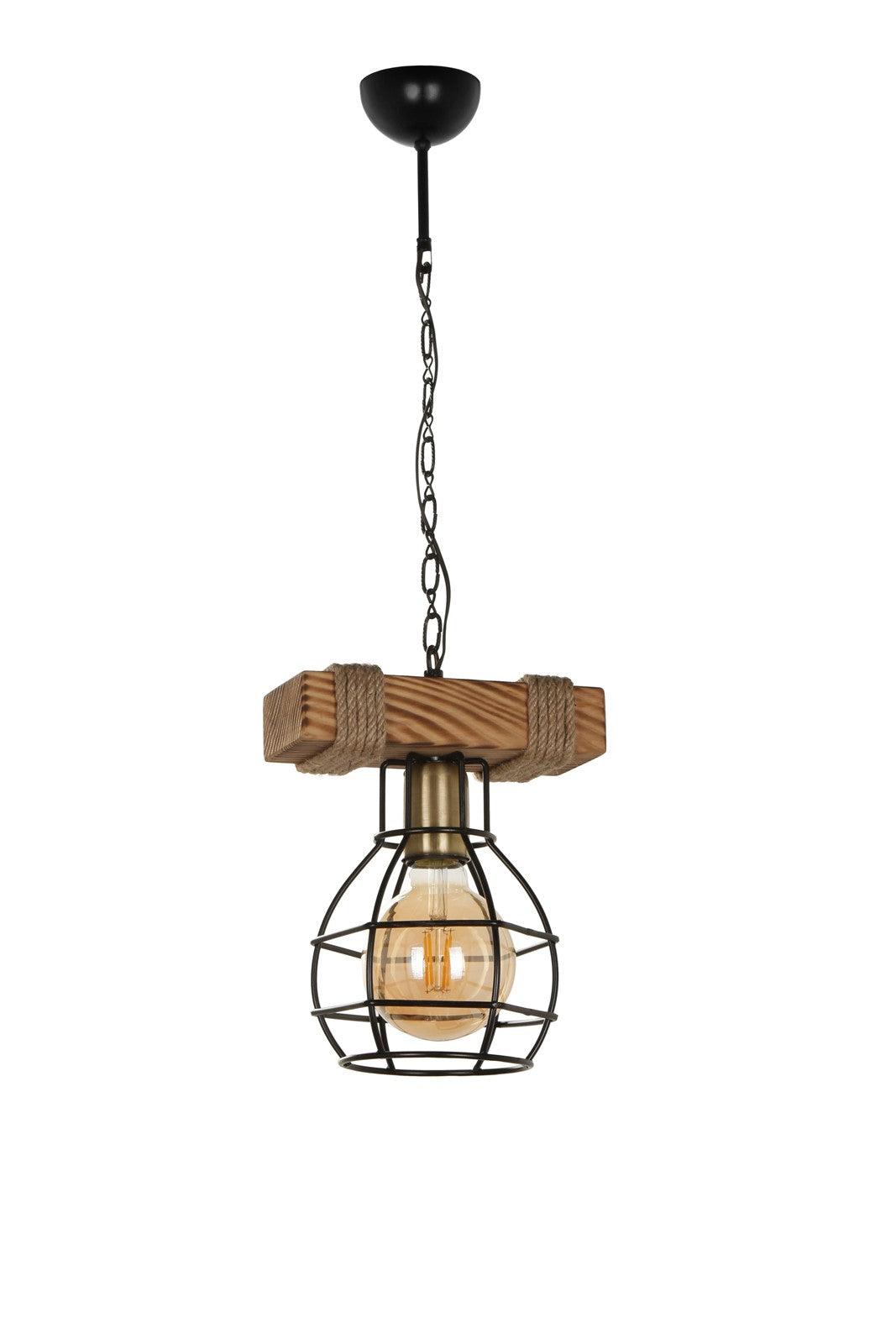 Candeeiro de Teto – 70 cm – Vintage – Madeira e Metal