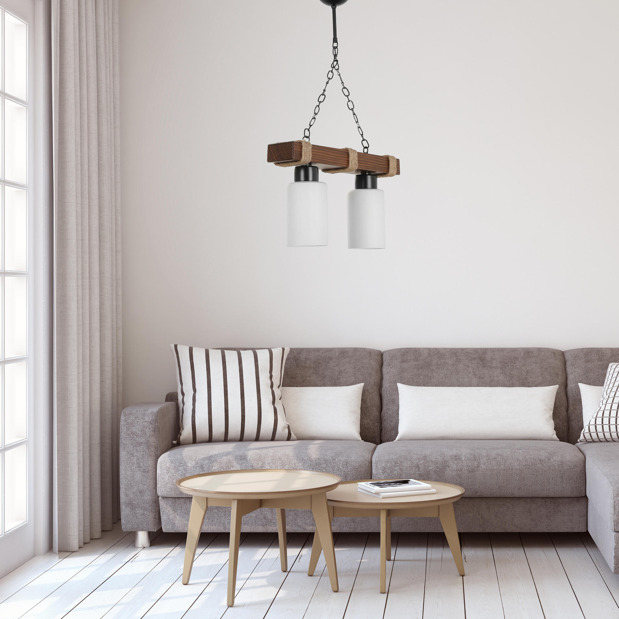 Candeeiro de Teto – 70 cm – Branco – Madeira e Vidro