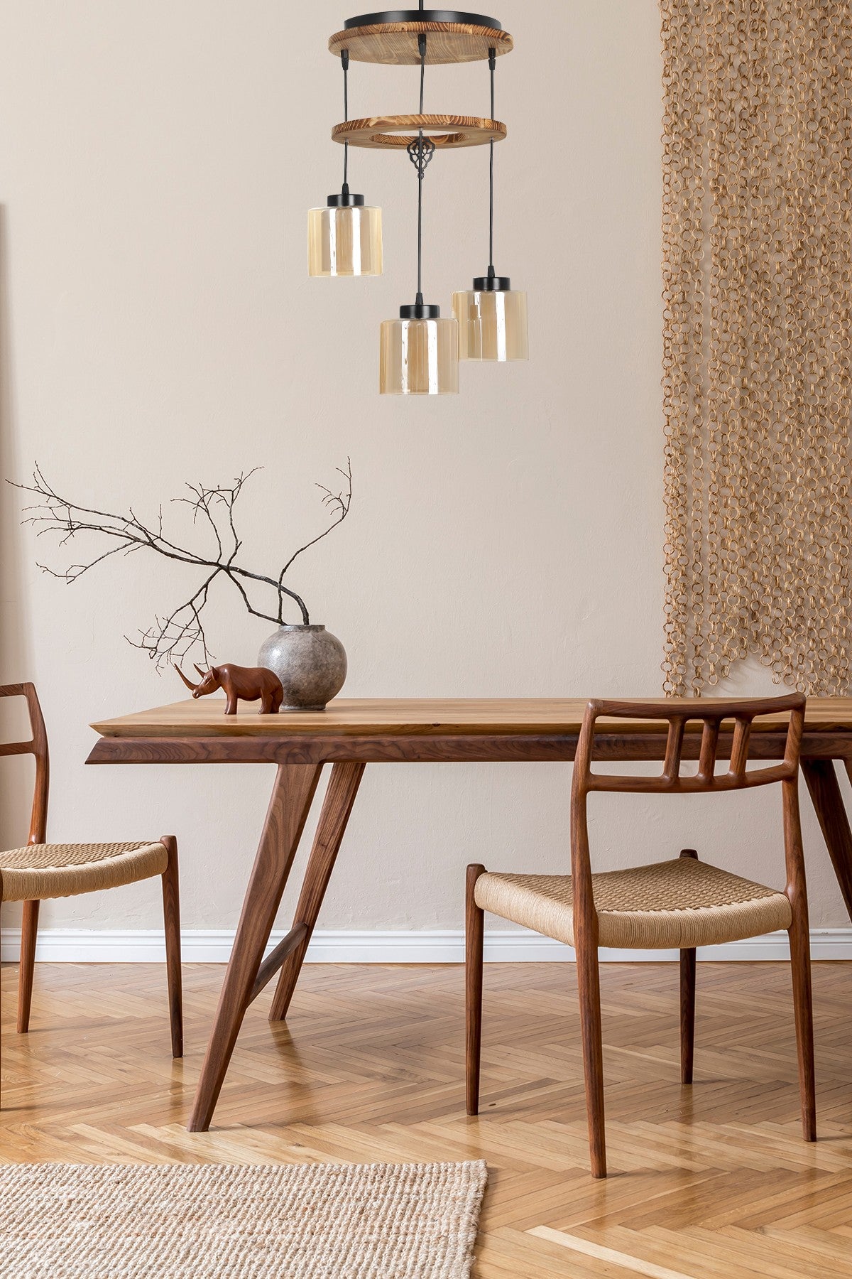 Candeeiro de Teto – 35 cm – Vintage – Madeira e Vidro