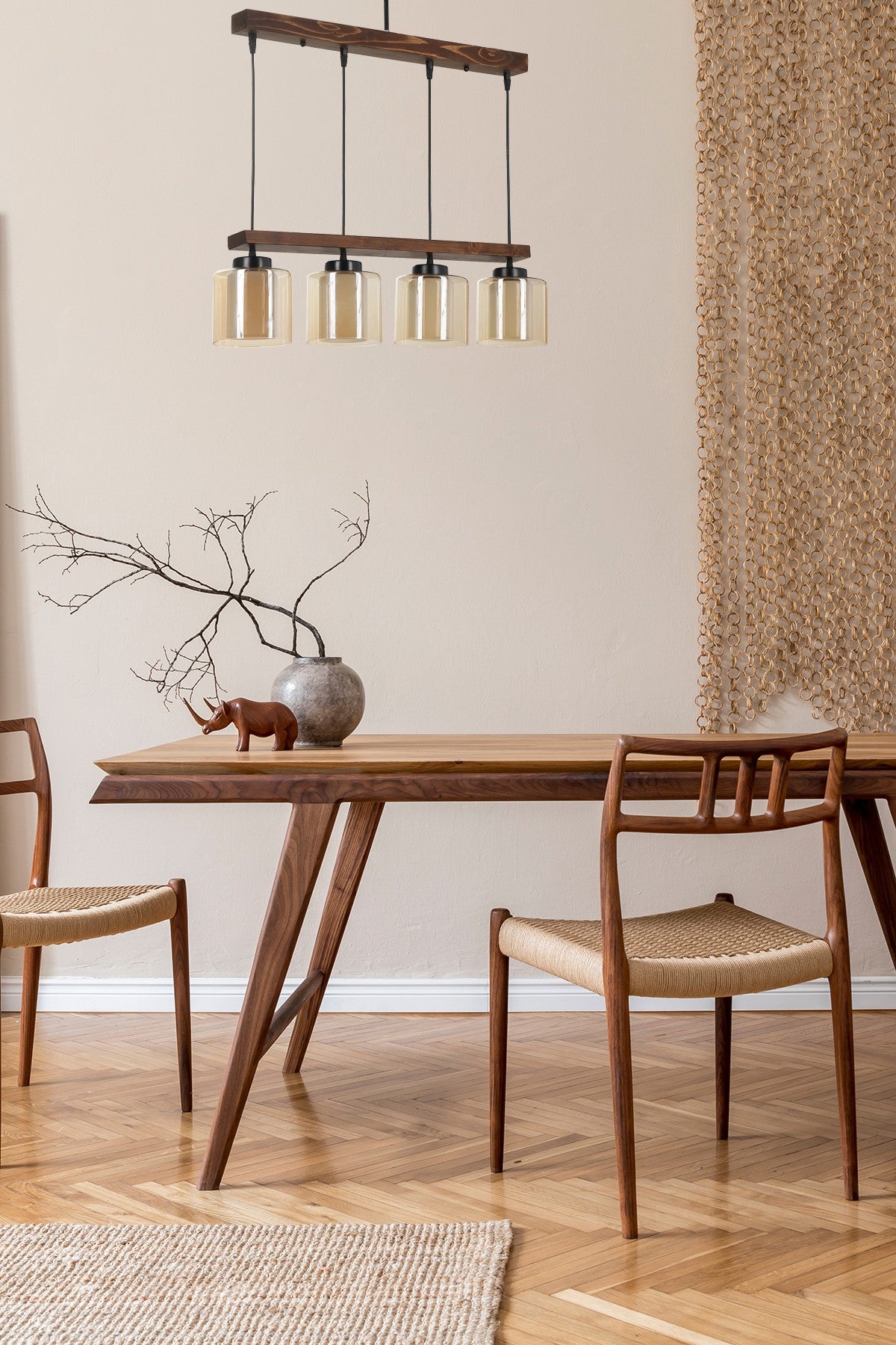 Candeeiro de Teto – 80 cm – Vintage – Madeira e Vidro