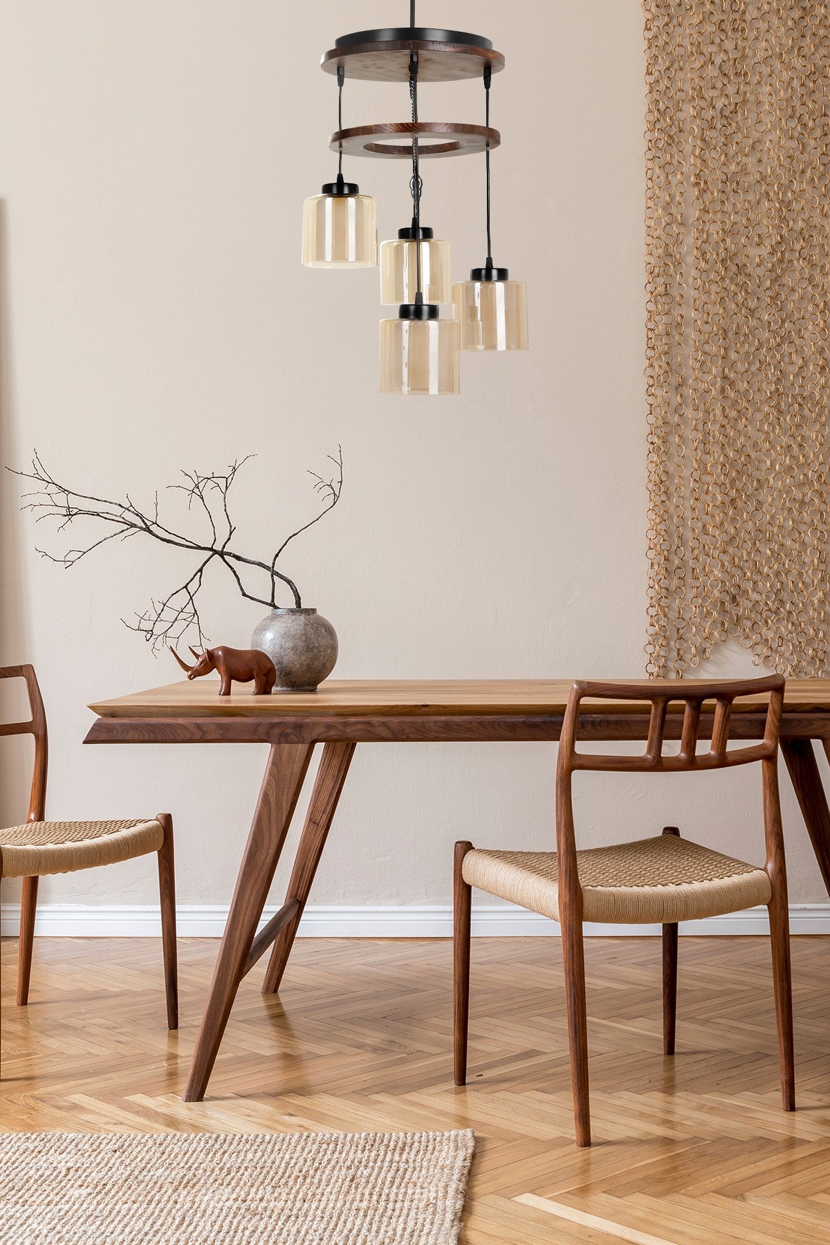 Candeeiro de Teto – 35 cm x 80 cm – Cores vintage – Madeira e vidro