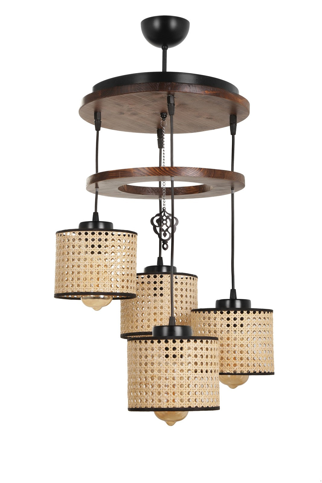 Candeeiro de Teto de Madeira – 35 cm diâmetro – 80 cm altura – cor vintage
