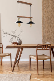 Candeeiro de Teto – 80 cm – Marrom e Preto – Madeira e Metal