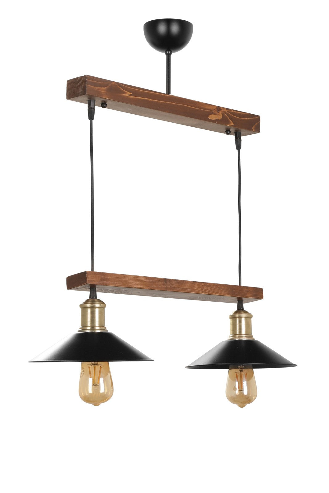 Candeeiro de Teto – 80 cm – Marrom e Preto – Madeira e Metal