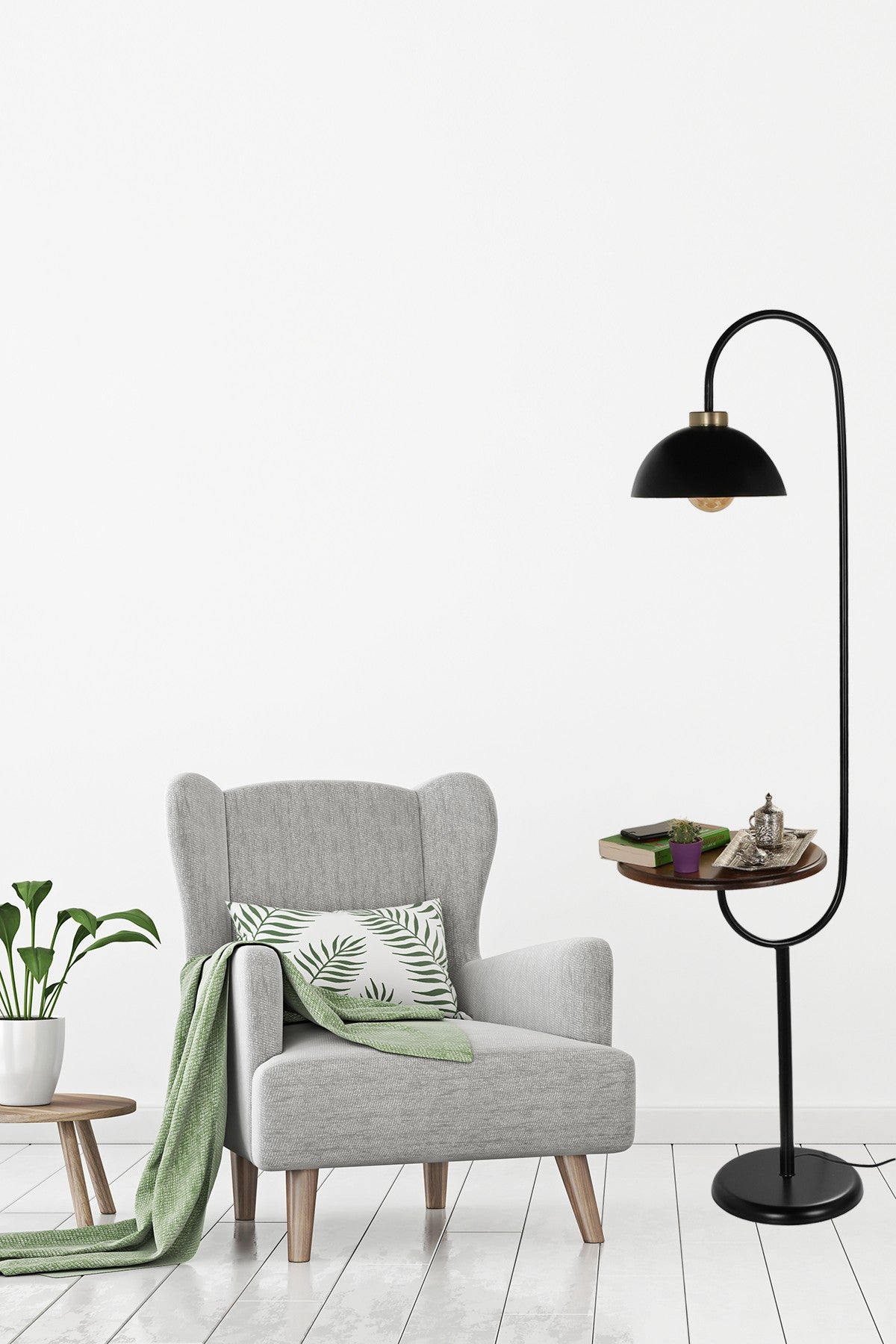 Candeeiro de Pé – 165 cm – Preto – Metal e Madeira