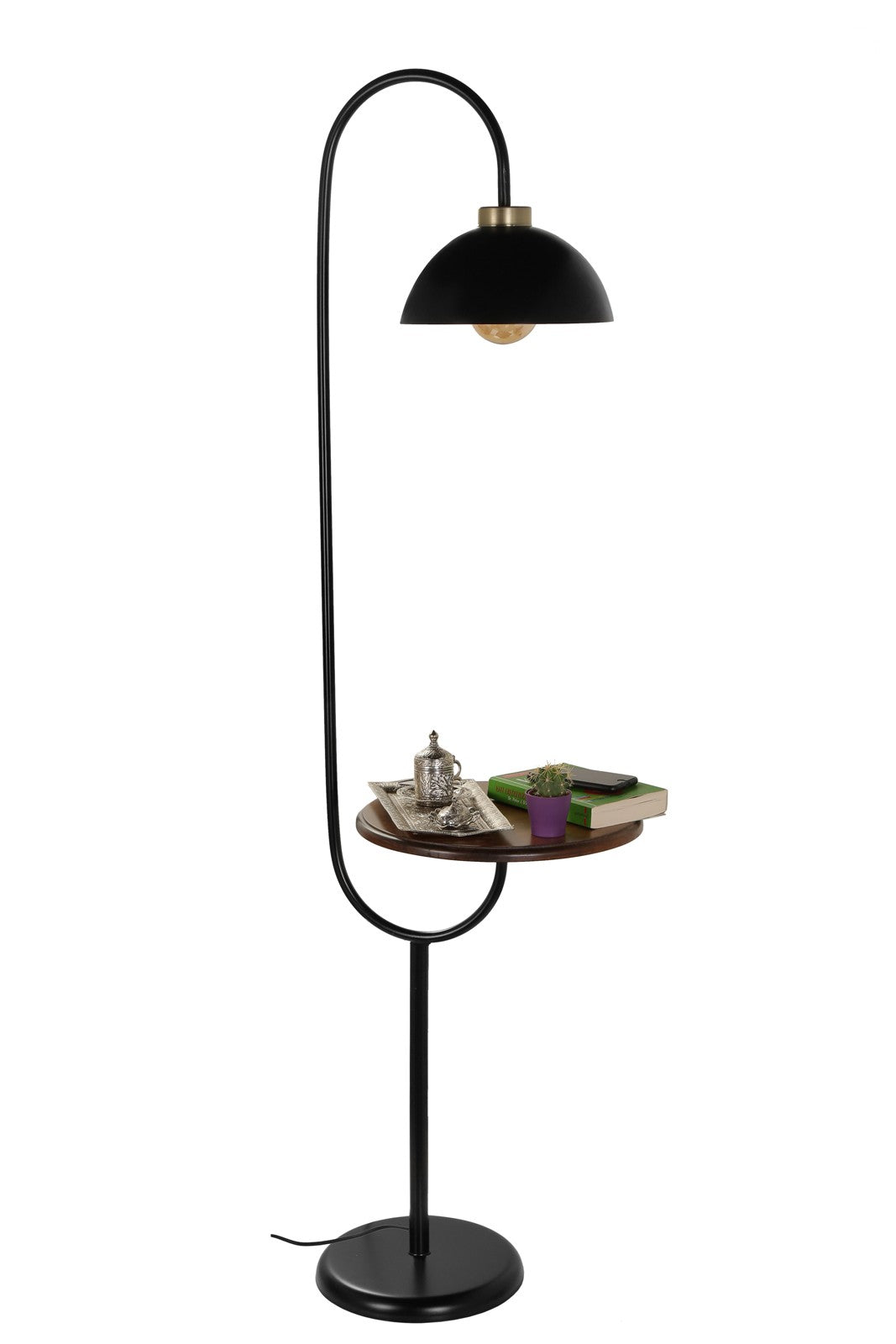 Candeeiro de Pé – 165 cm – Preto – Metal e Madeira
