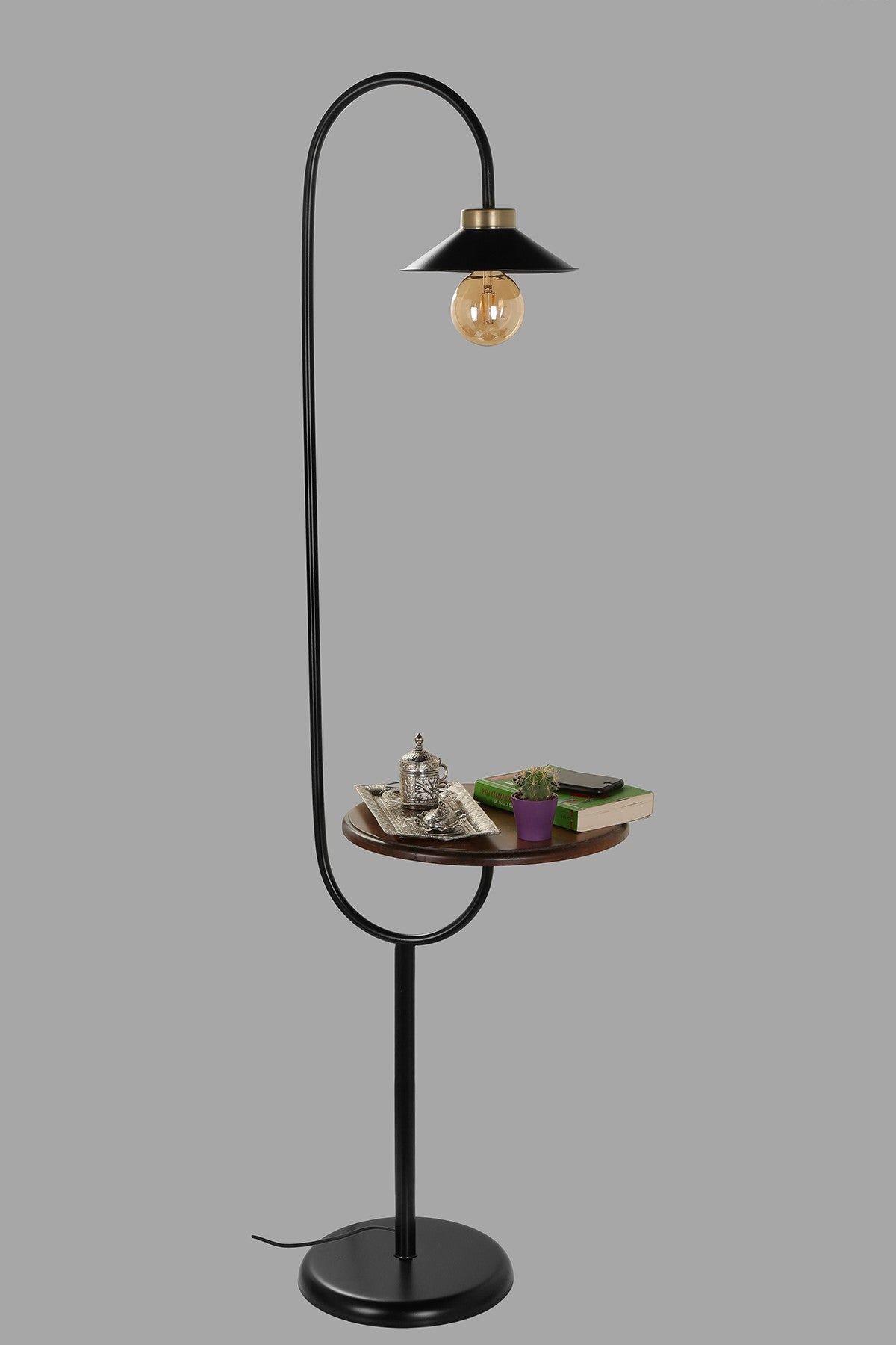 Candeeiro de Pé – 160 cm – Preto – Metal e Madeira