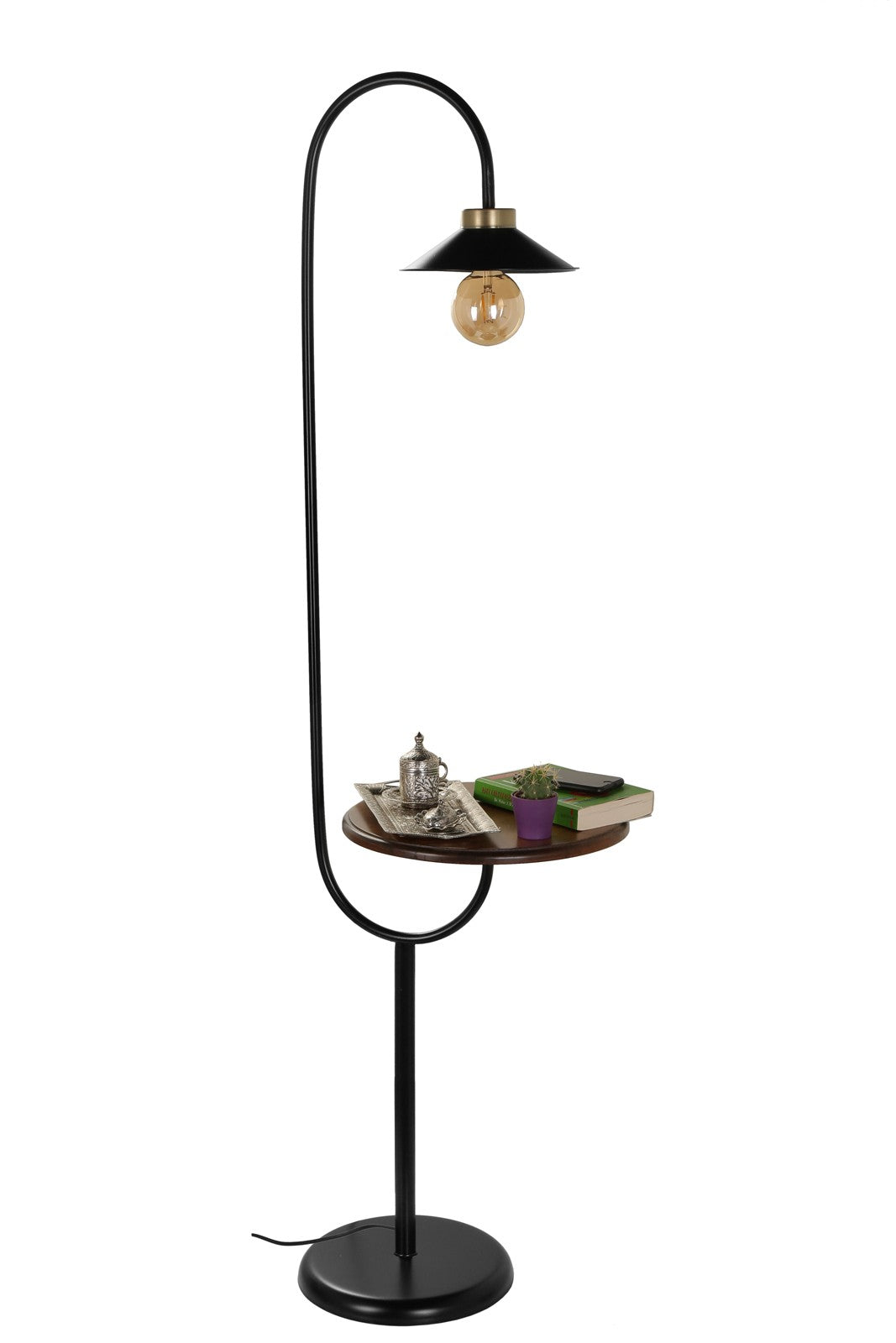 Candeeiro de Pé – 160 cm – Preto – Metal e Madeira