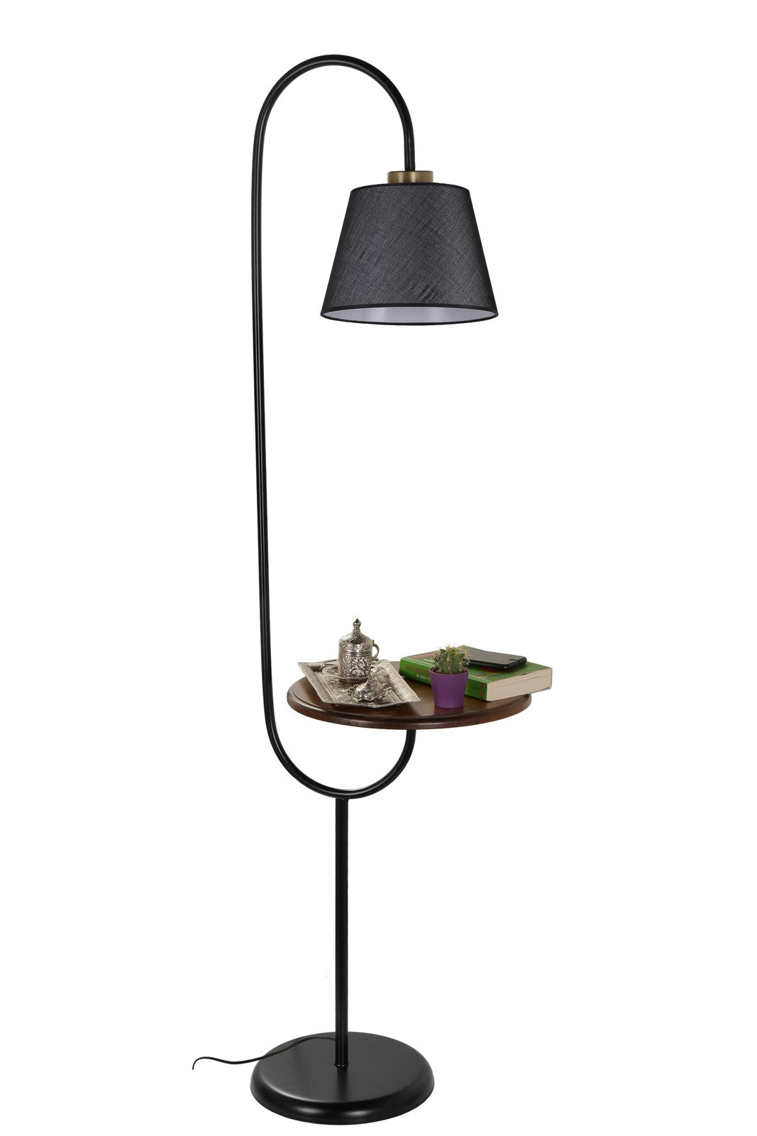 Candeeiro de Pé – 160 cm – Preto – Metal, tecido e madeira