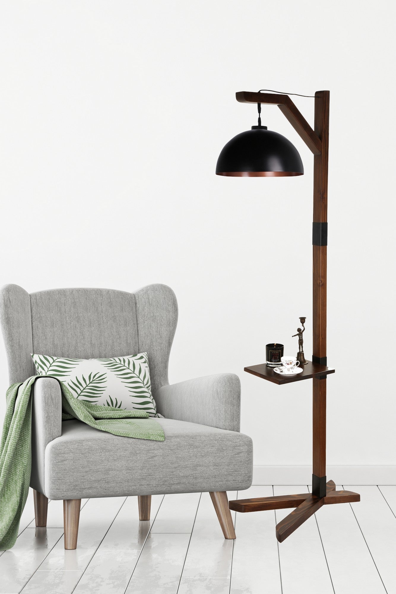 Candeeiro de Pé – 185 cm – Multicolorido – Madeira e Metal