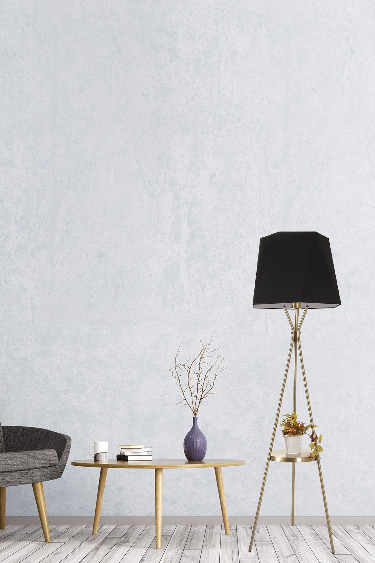 Candeeiro de Pé – 165 cm – Preto – Metálico com Cúpula de Tecido