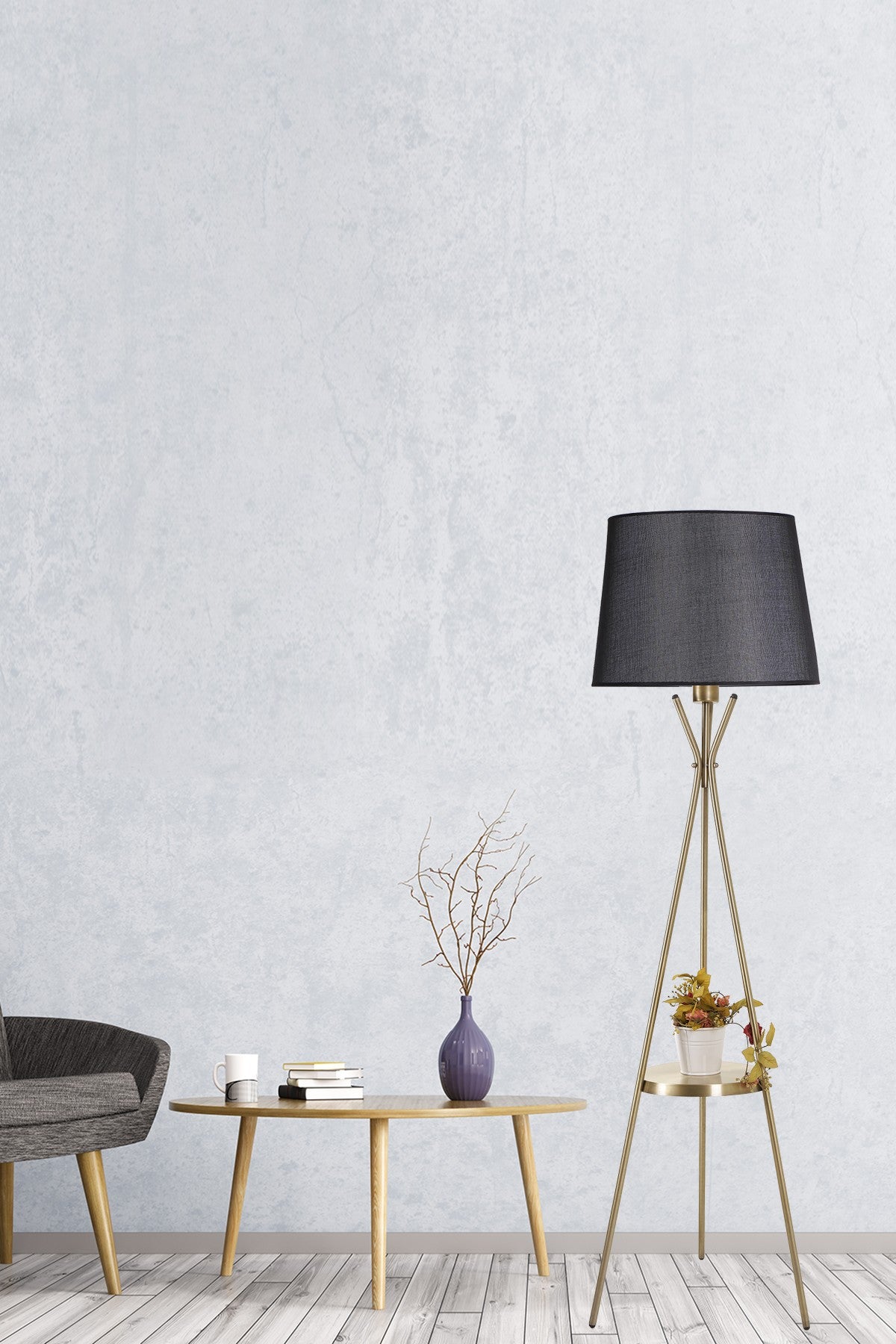 Candeeiro de Pé – 165 cm – Preto – Metal