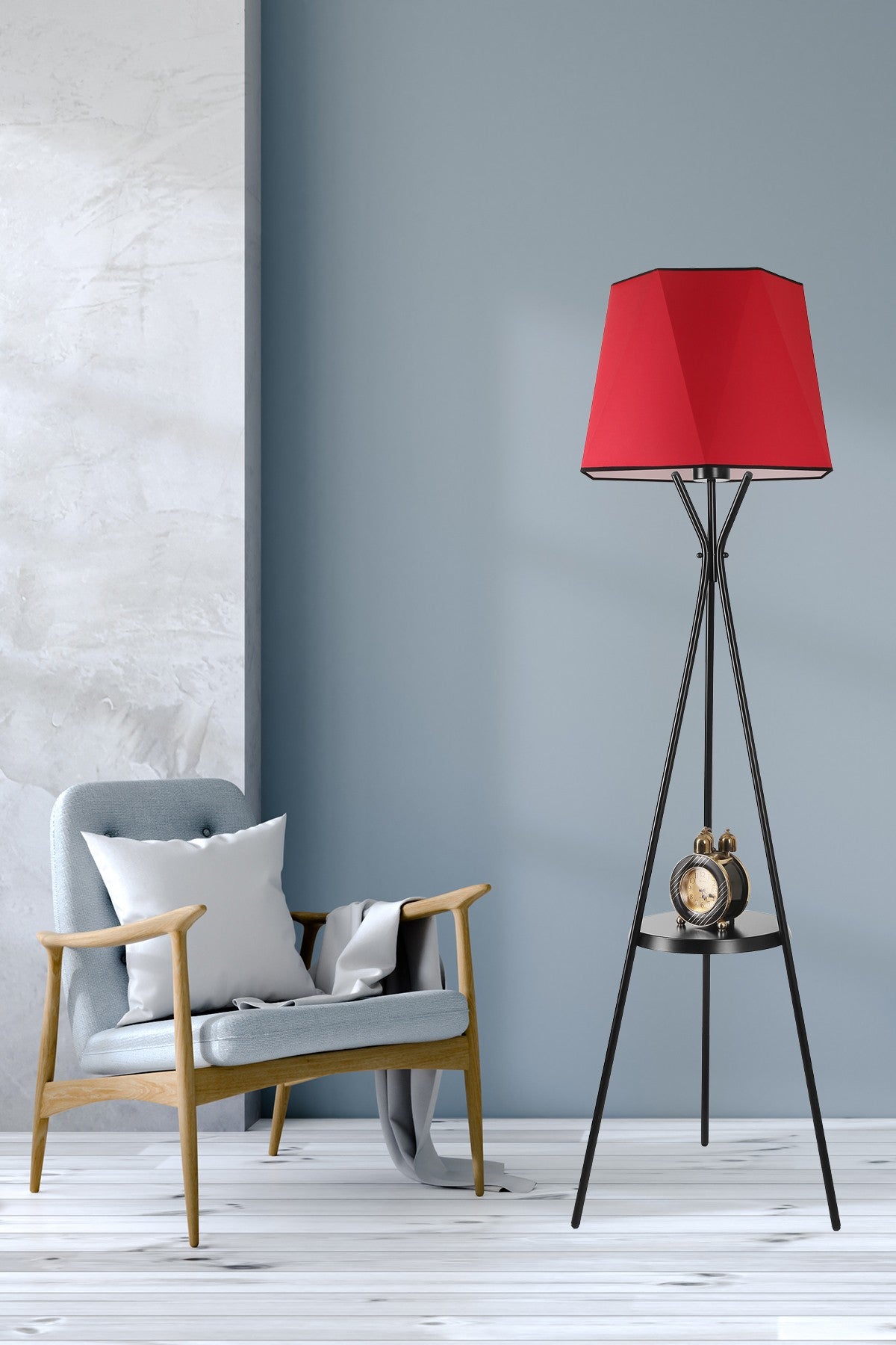 Candeeiro de Pé – 165 cm – Vermelho – Metálico com cúpula de tecido