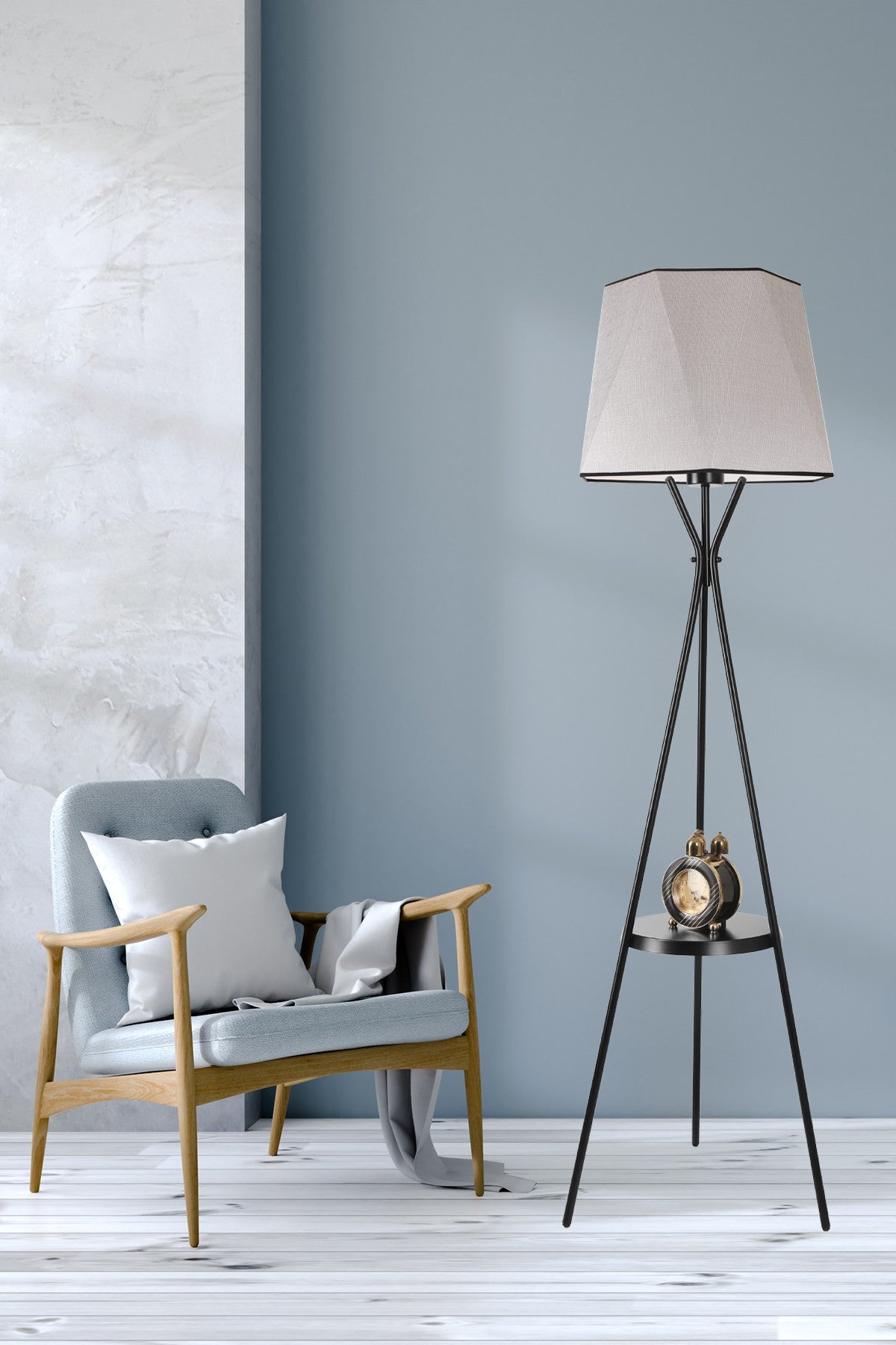 Candeeiro de Pé – 165 cm – Cinza – Metal e Tecido