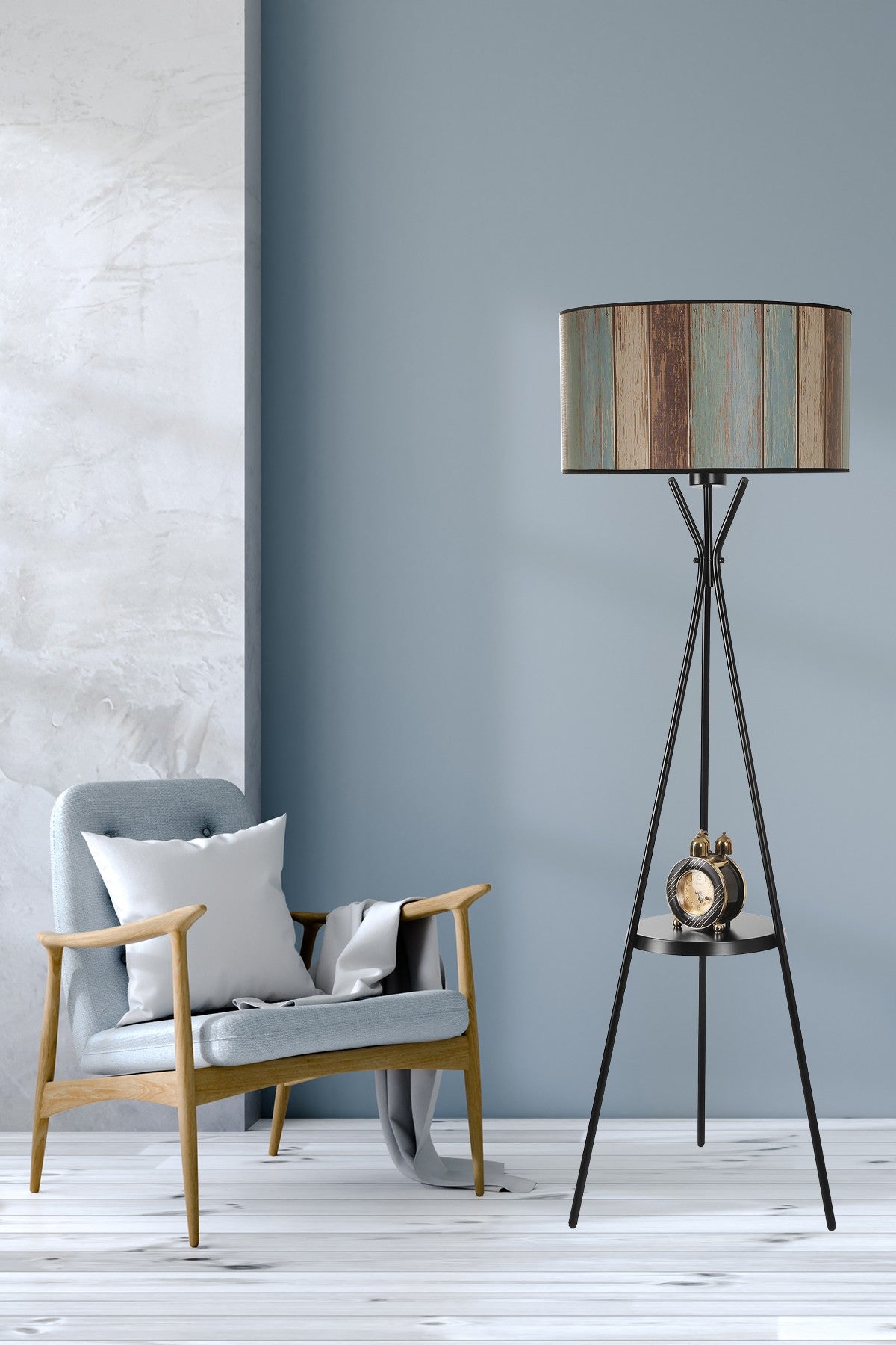 Candeeiro de Pé – 158 cm – Multicolorido – Metal com Cúpula de Tecido