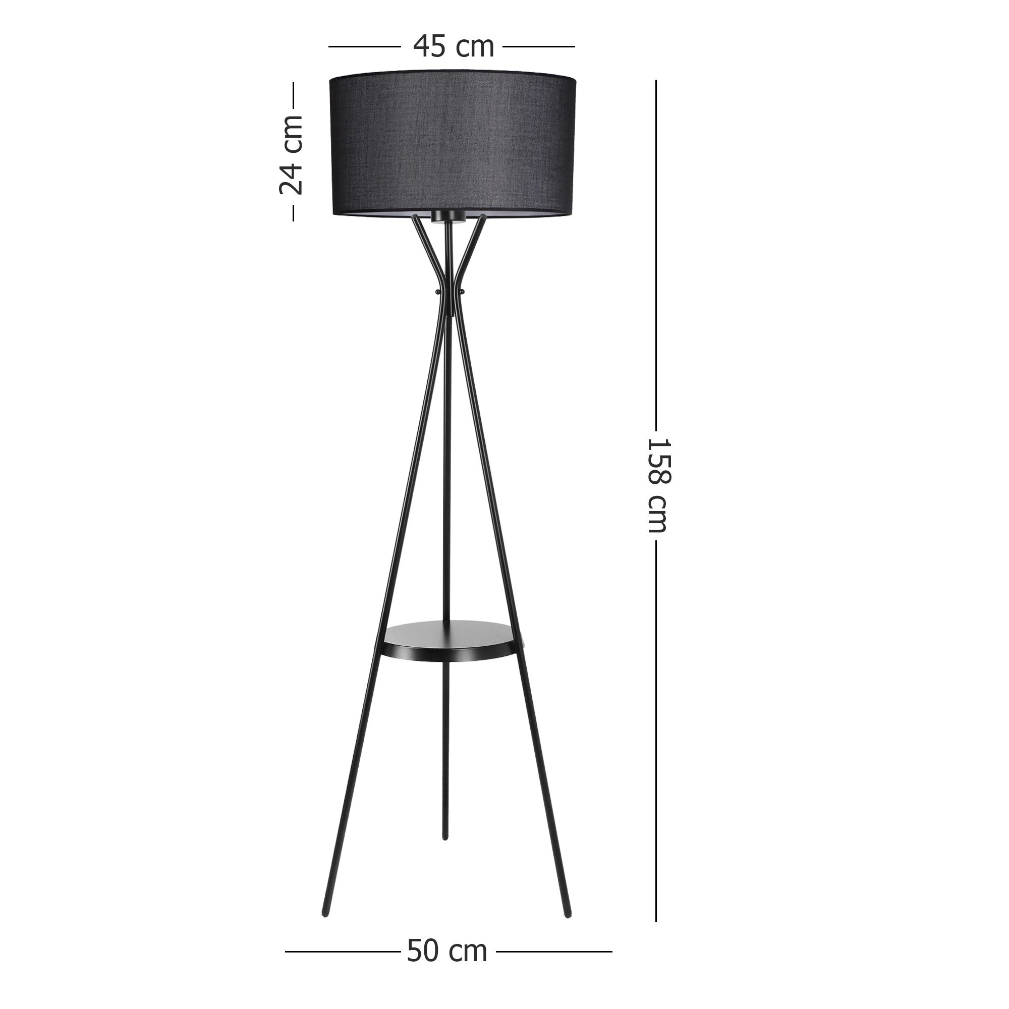 Candeeiro de Pé de Metal – 158 cm – Preto