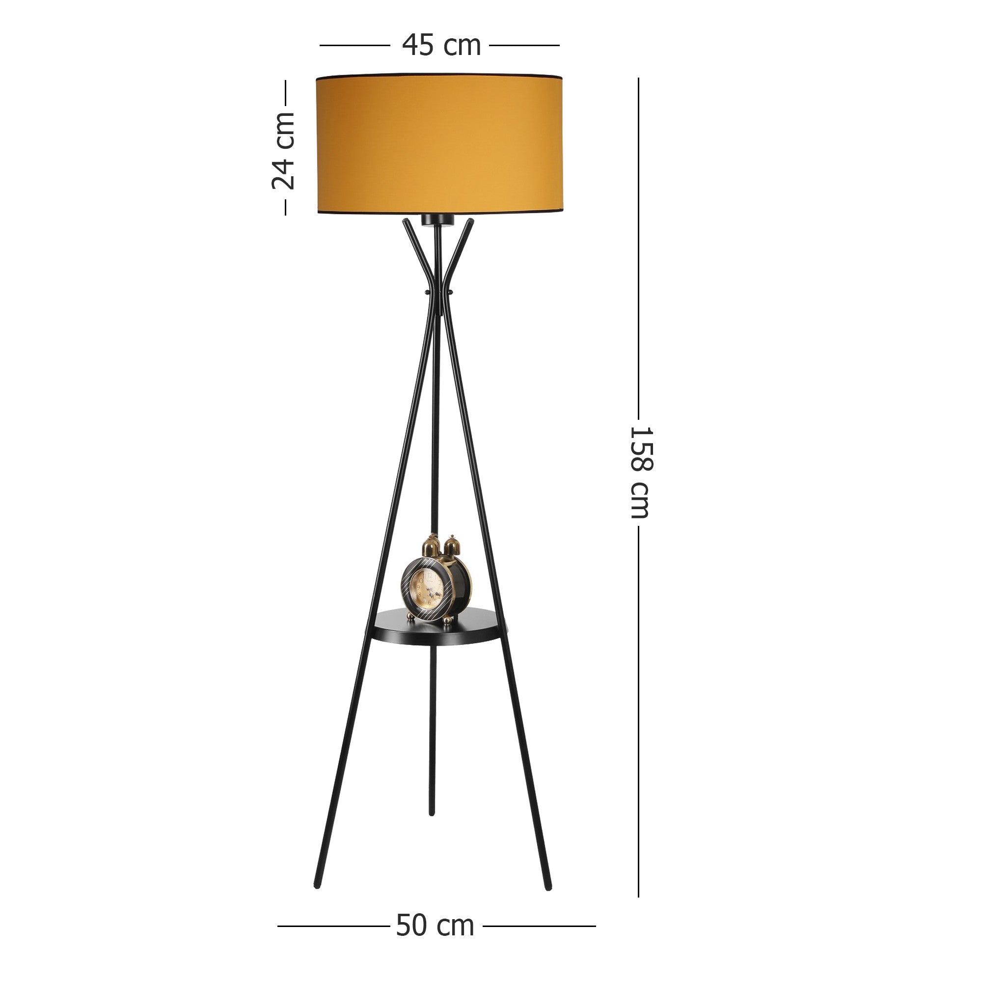 Candeeiro de Pé – 158 cm – Mostarda – Metal e Tecido