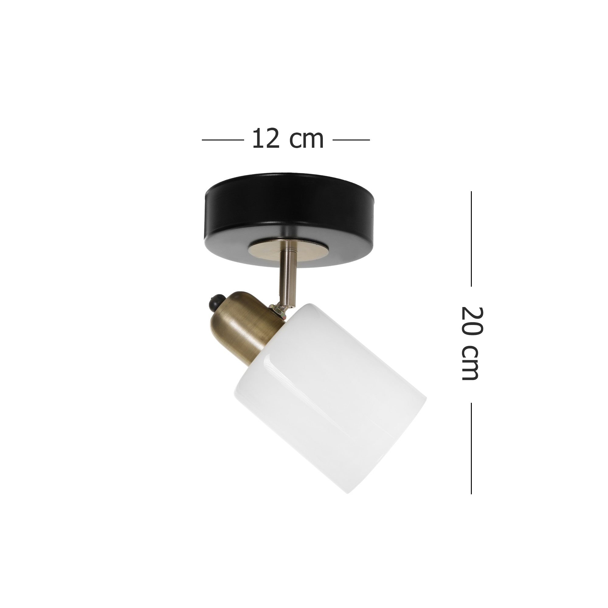 Candeeiro de Teto – 12 cm de diâmetro – Preto e Branco – Metal e Vidro