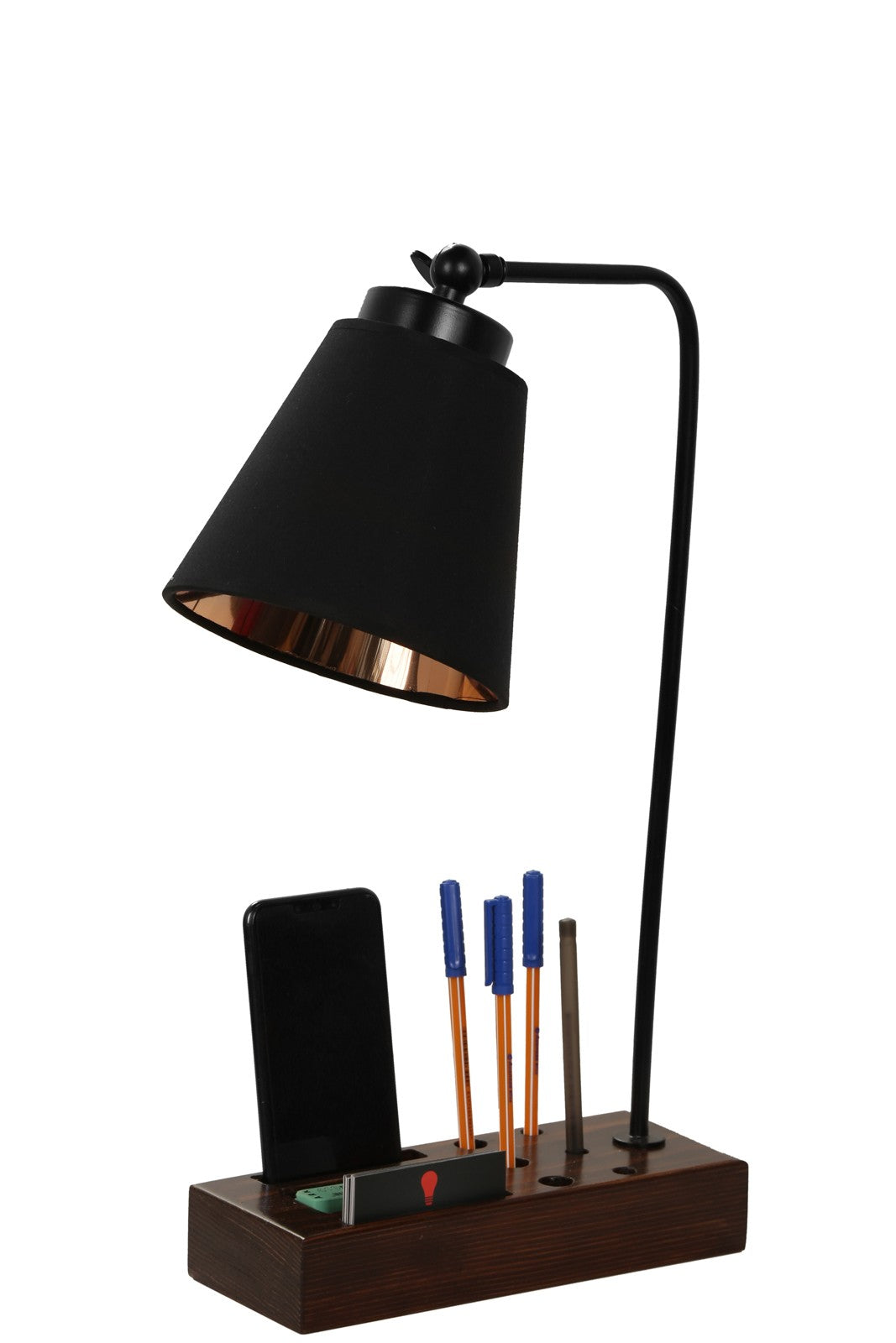 Candeeiro de Mesa de Madeira e Metal – 45 cm de altura – Marrom