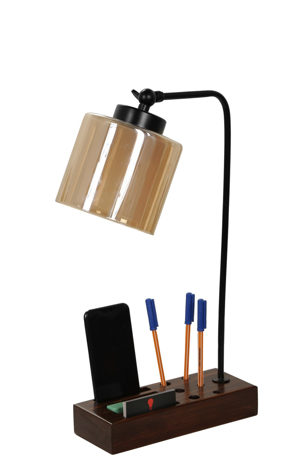 Candeeiro de Mesa – 45 cm – Marrom – Madeira e Metal