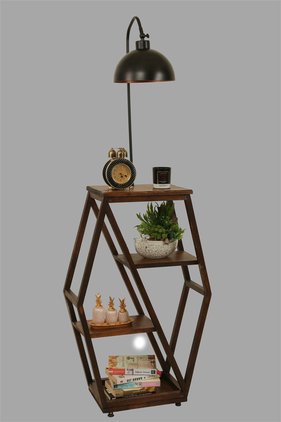 Candeeiro de Pé – 165 cm – Preto – Metal e Madeira de Fir