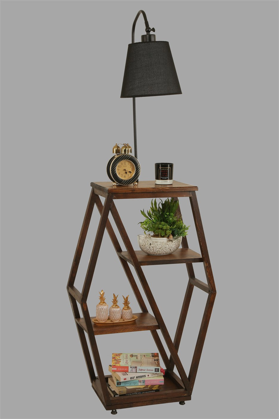 Candeeiro de Pé – 165 cm – Preto – Metal e Madeira