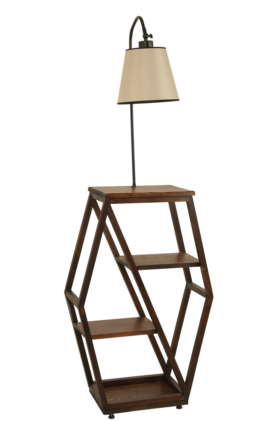 Candeeiro de Pé – 165 cm – Bege e Preto – Metal e Madeira