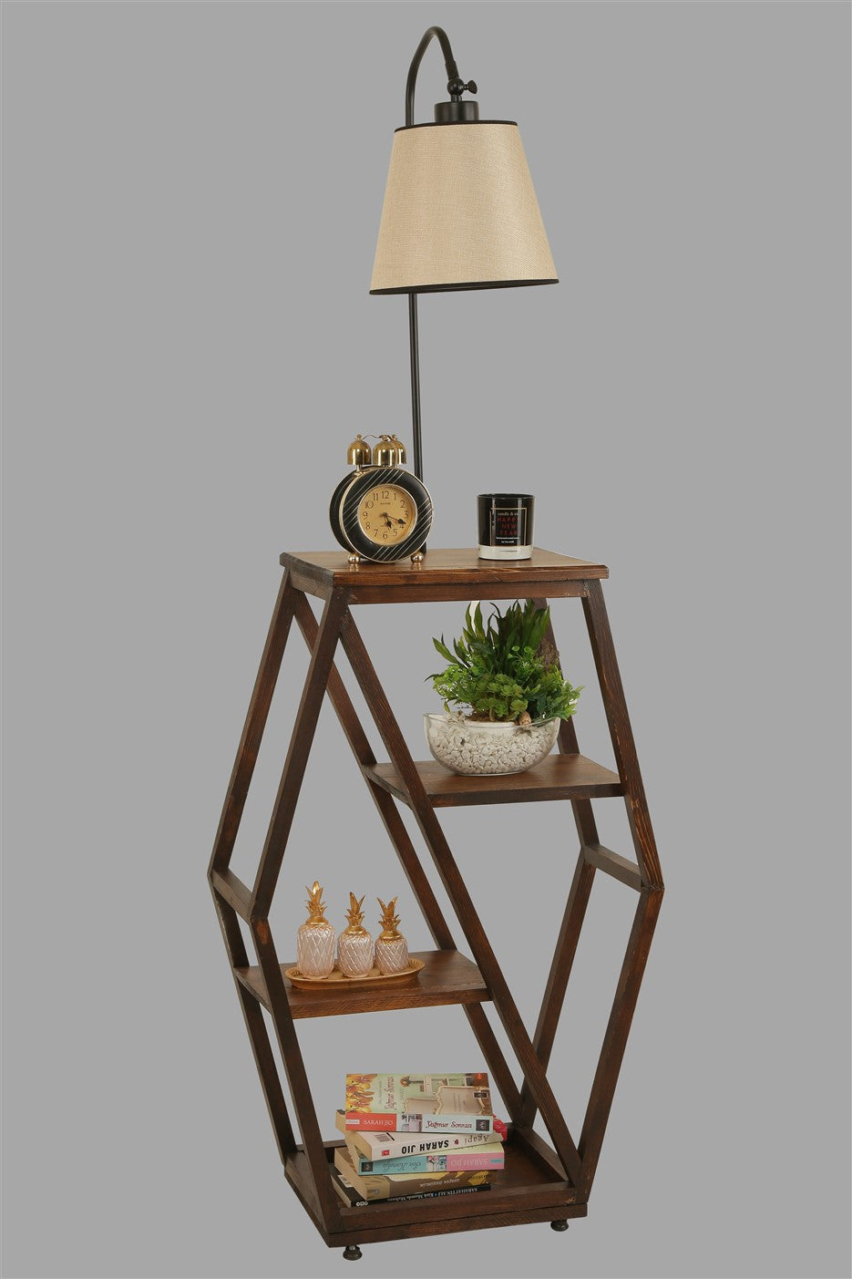 Candeeiro de Pé – 165 cm – Bege e Preto – Metal e Madeira