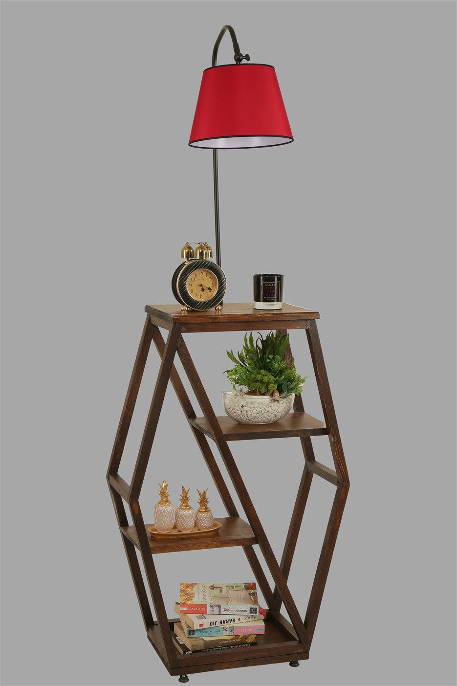 Candeeiro de Pé – 165 cm – Vermelho – Metal e Madeira